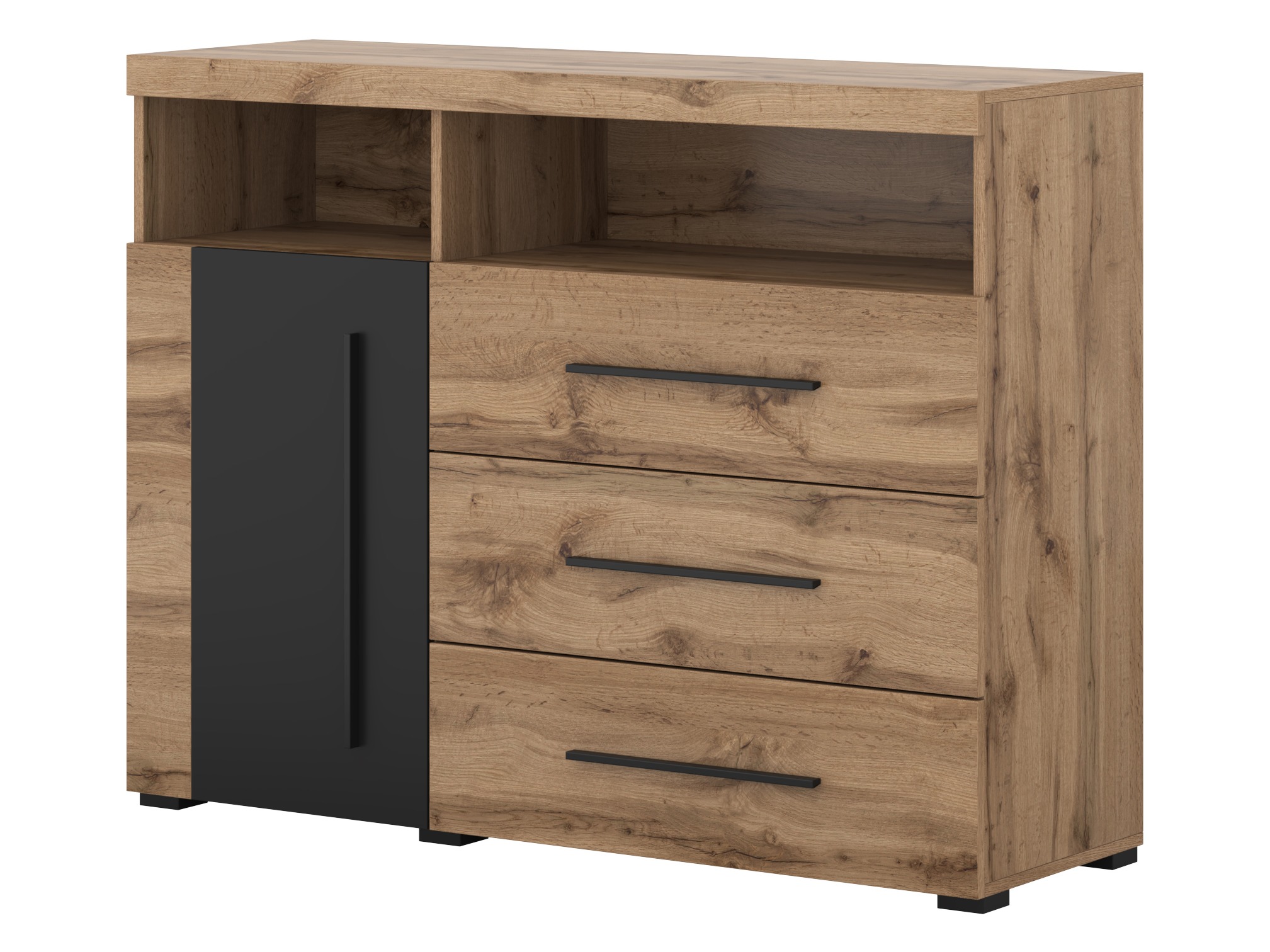 Chest of drawers Sorciro 102 (Black + Wotan Oak)