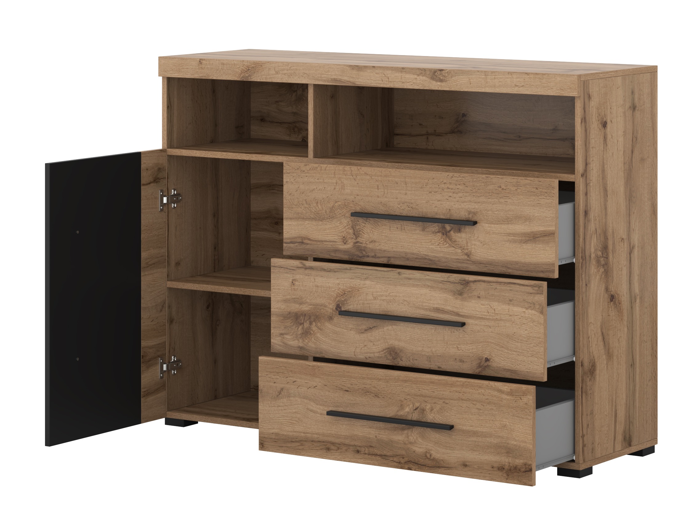 Chest of drawers Sorciro 102 (Black + Wotan Oak)