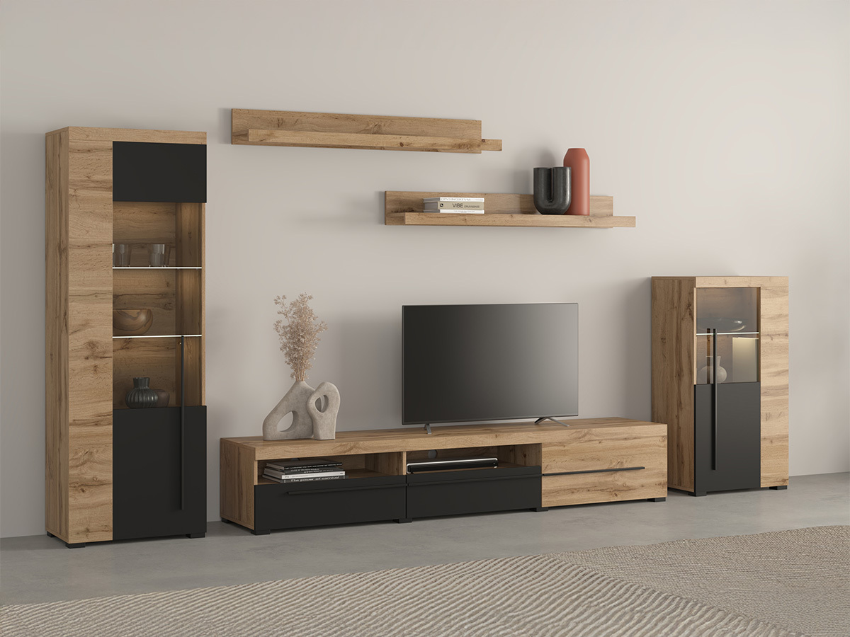 Living room set Sorciro 103 (Black + Wotan Oak)