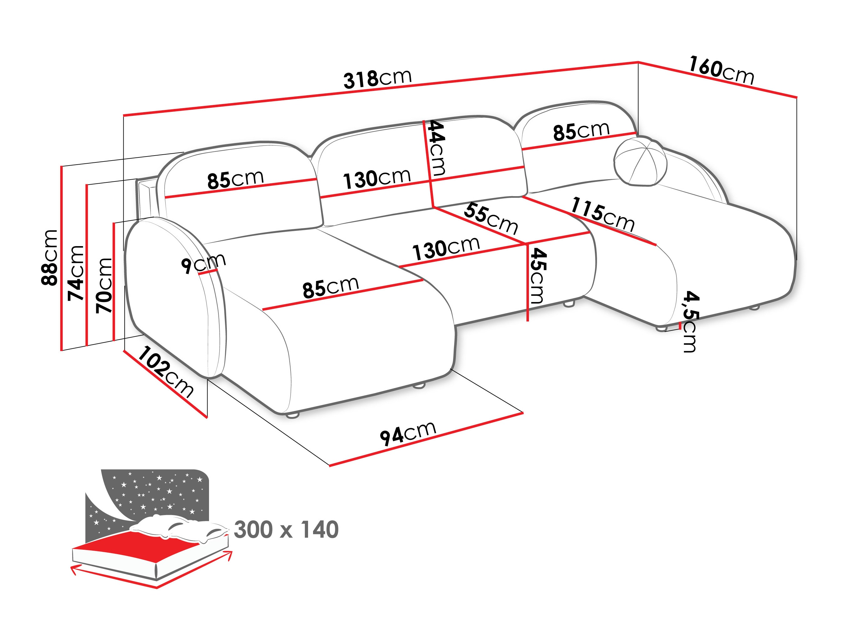 Corner sofa Columbus 250 (Sereno 682)