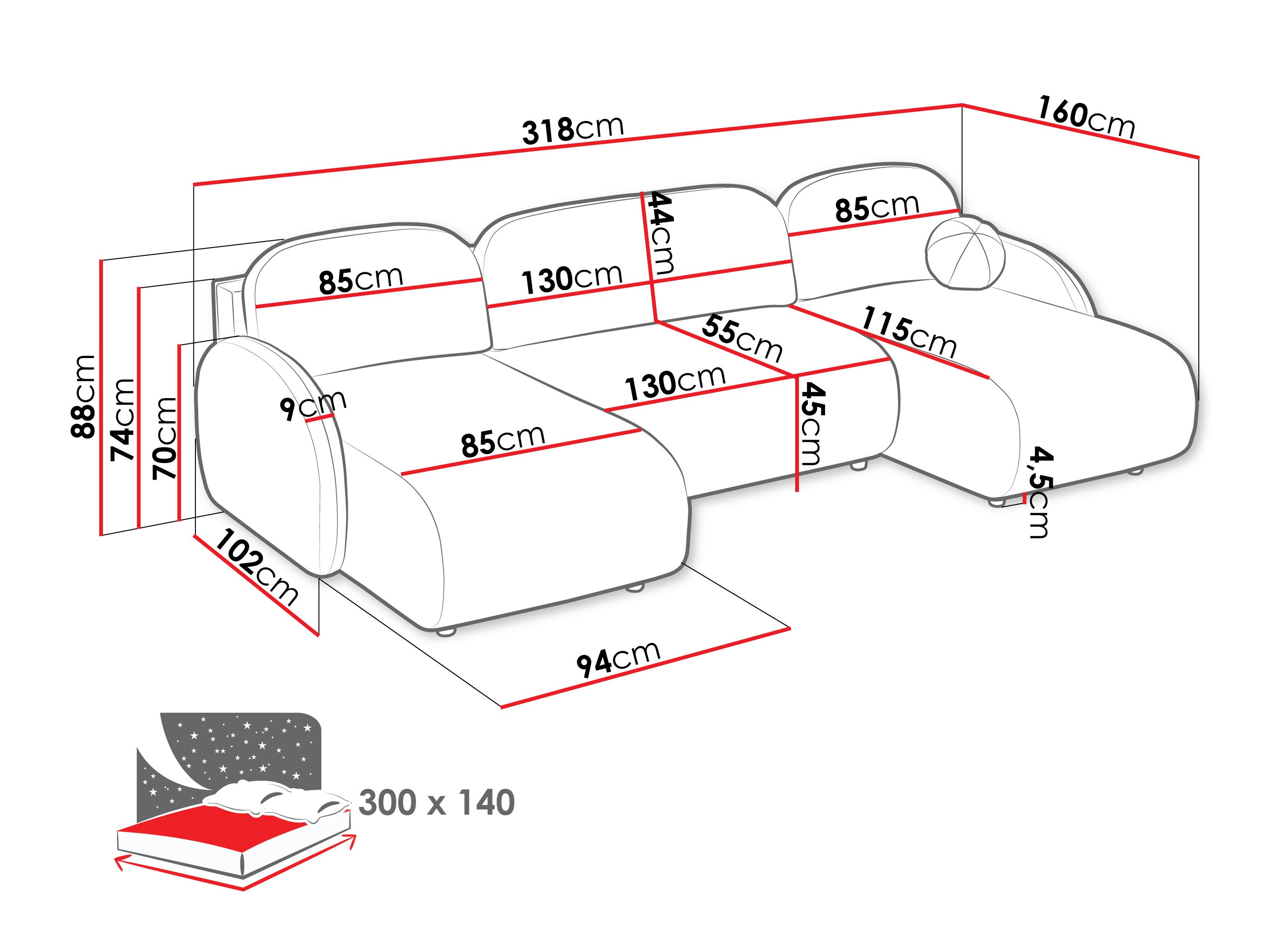 Corner sofa Columbus 250 (Sereno 687)