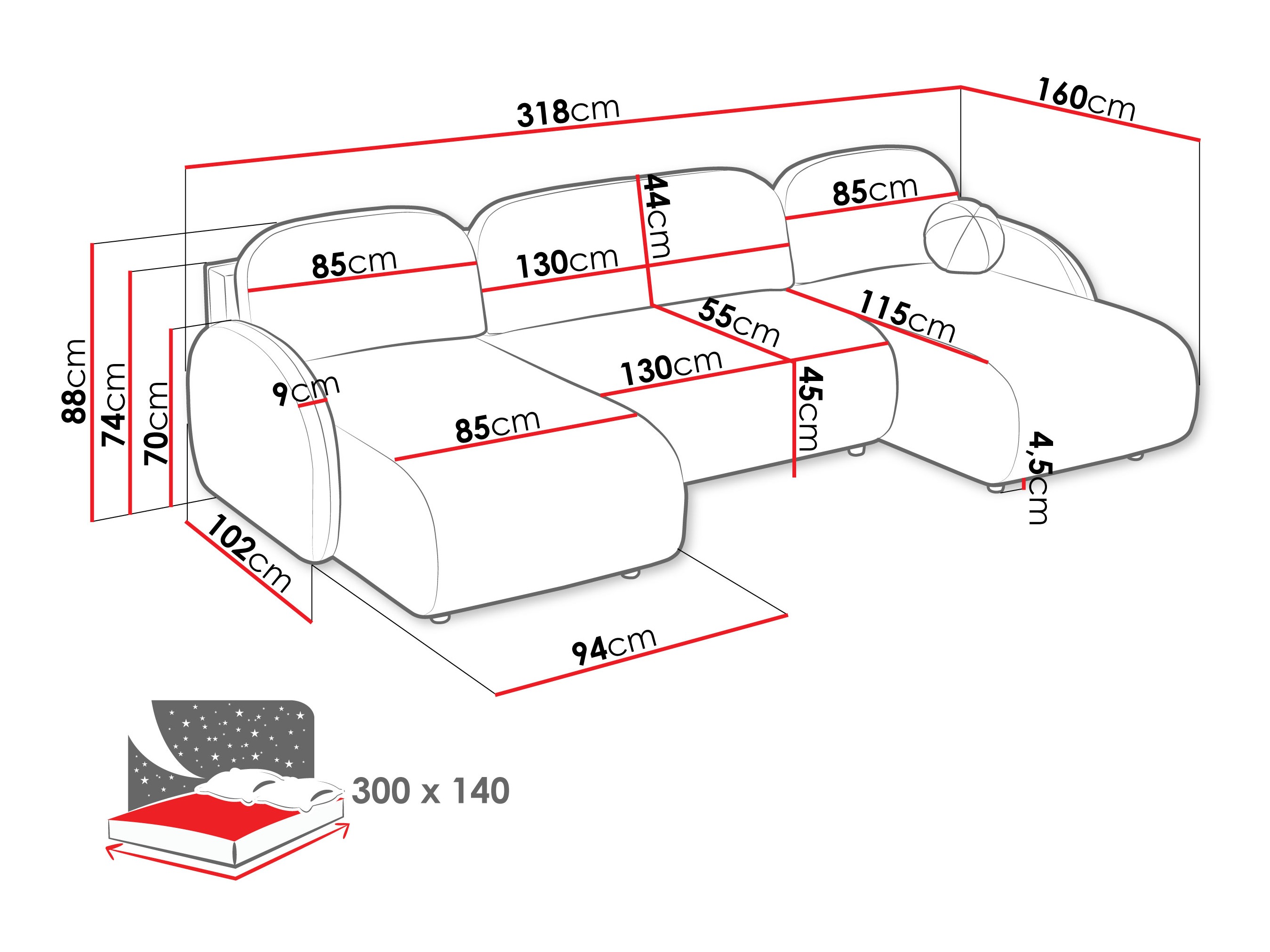 Corner sofa Columbus 250 (Sereno 689)