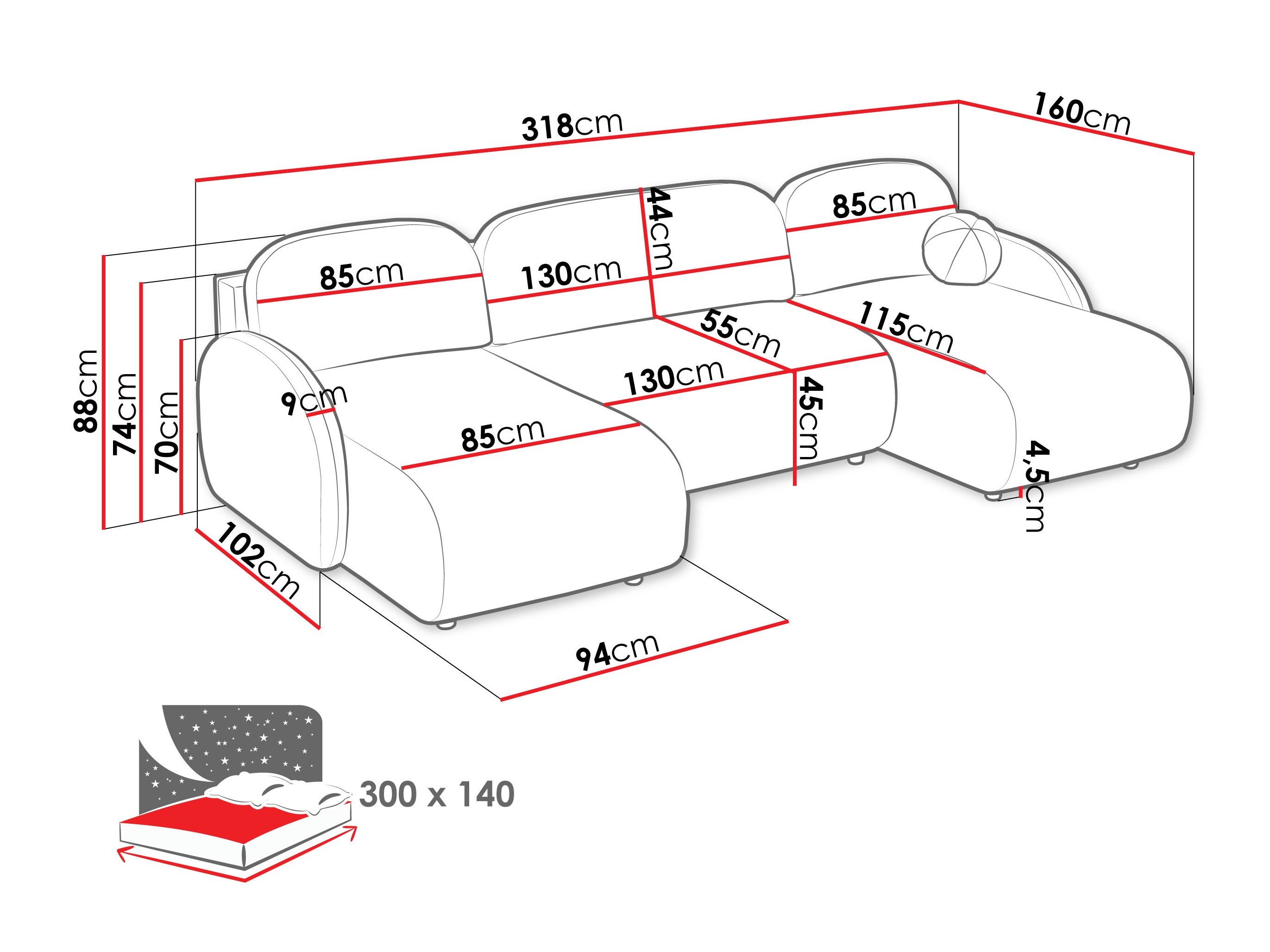 Corner sofa Columbus 250 (Sereno 695)