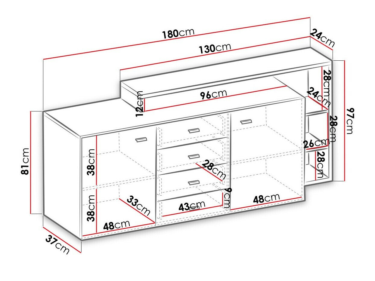 Chest of drawers Lutiva 106 (Matte black)