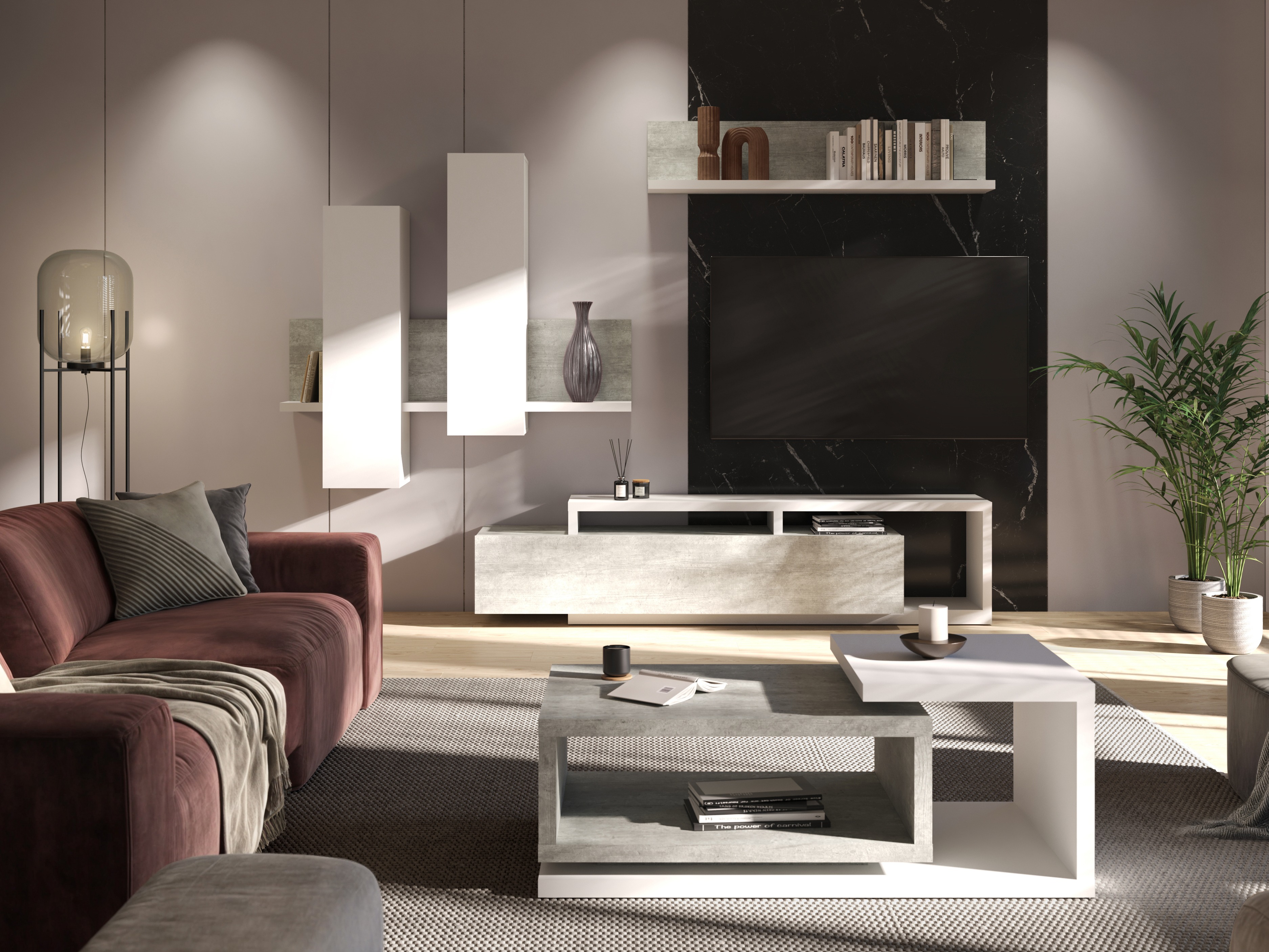 Coffee table Lutiva 104 (White + Concrete)