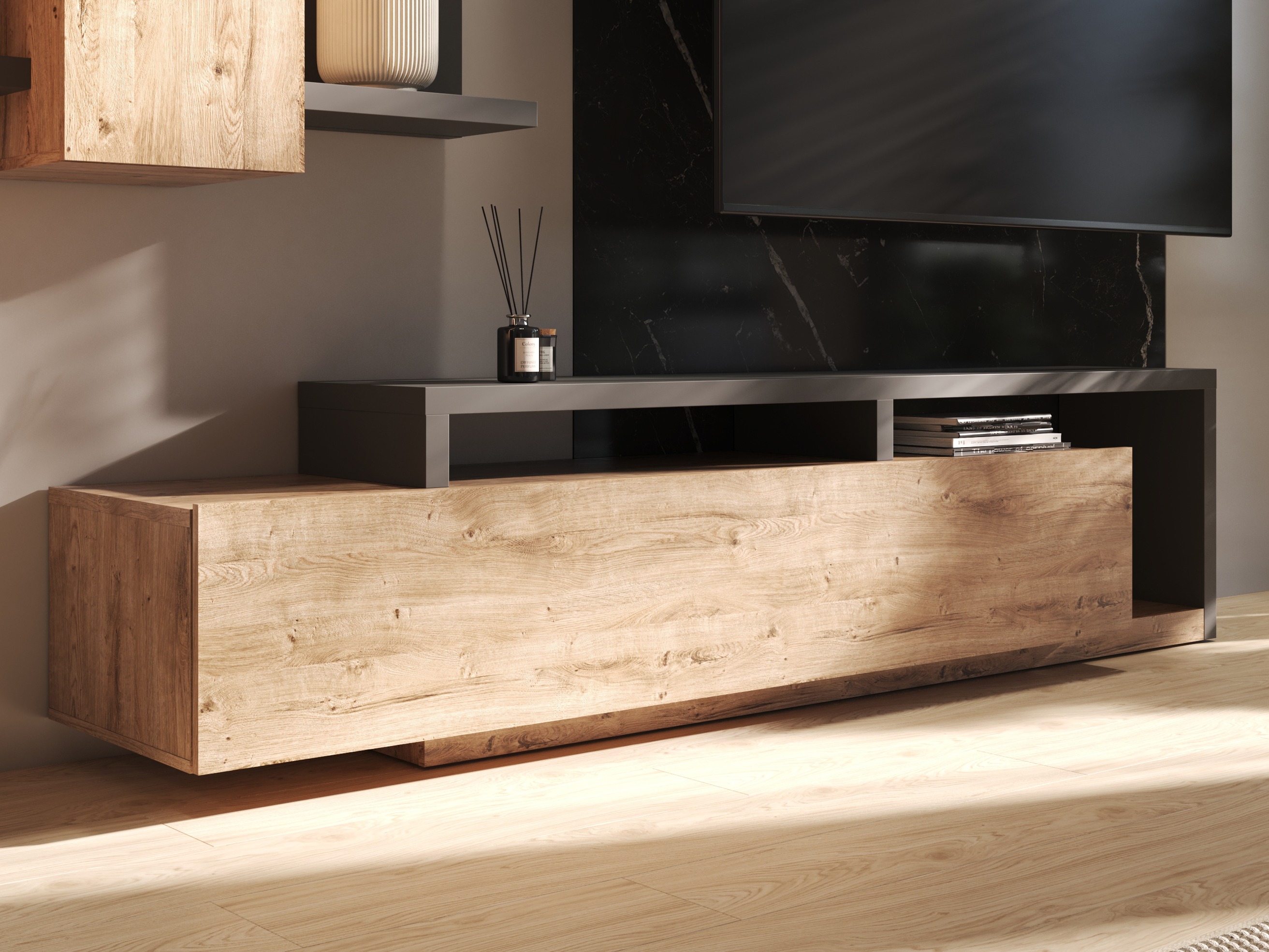 TV stand Lutiva 103 (Anthracite + Ribbec oak)