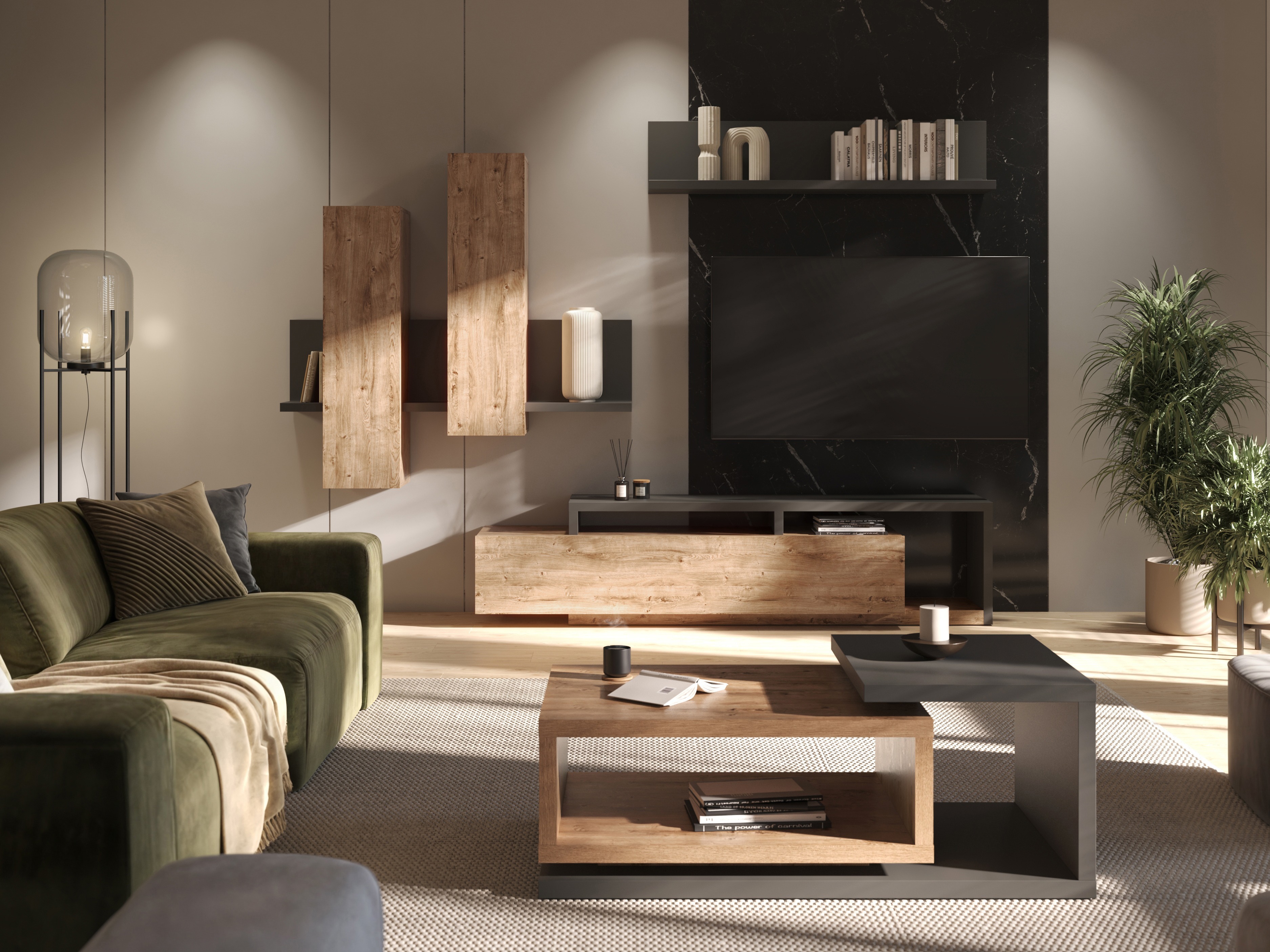 Wall cabinet Lutiva 101 (Anthracite + Ribbec oak)