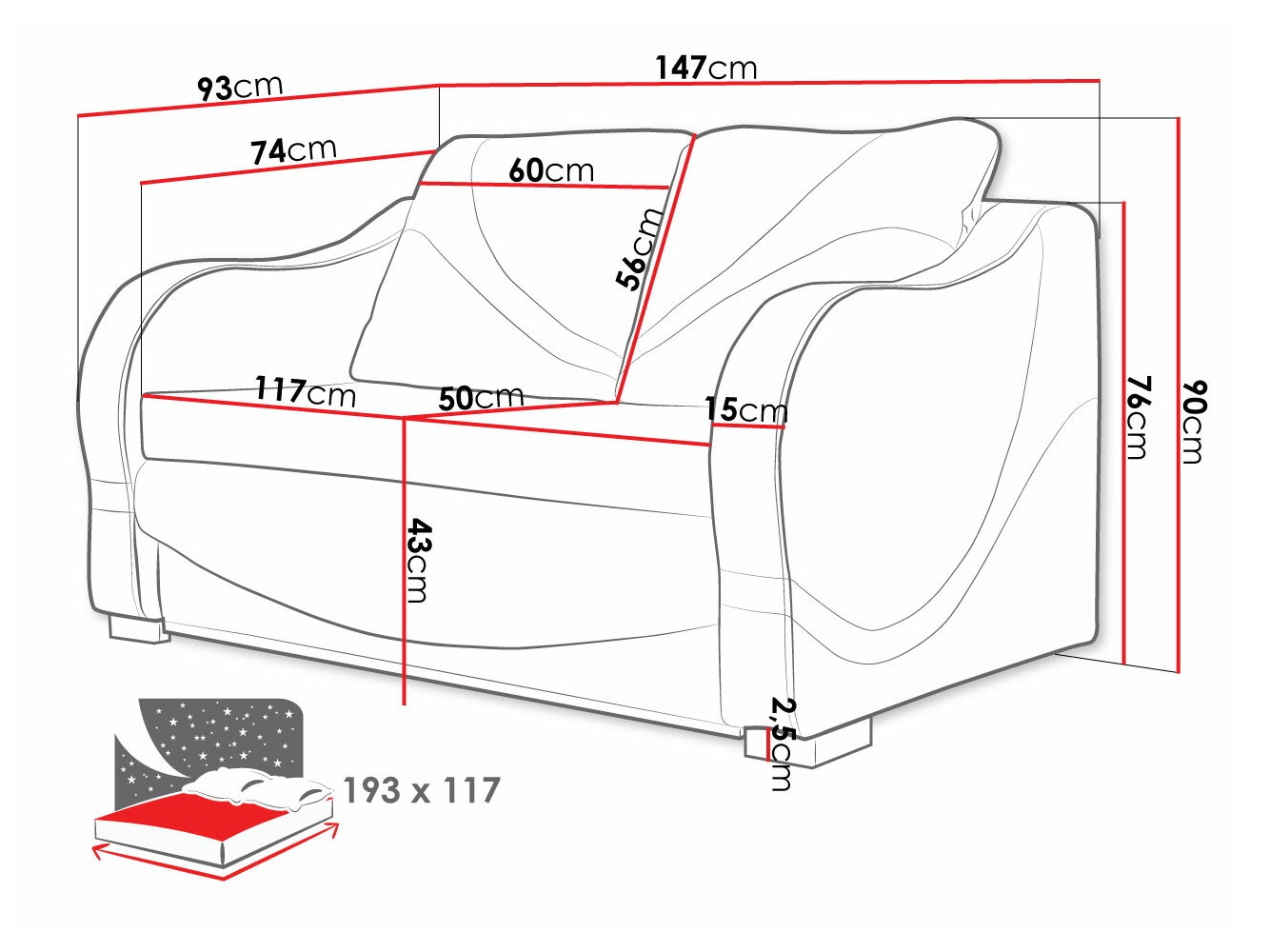 Sofa bed Decatur 102 (W-69 + Berlin 03)