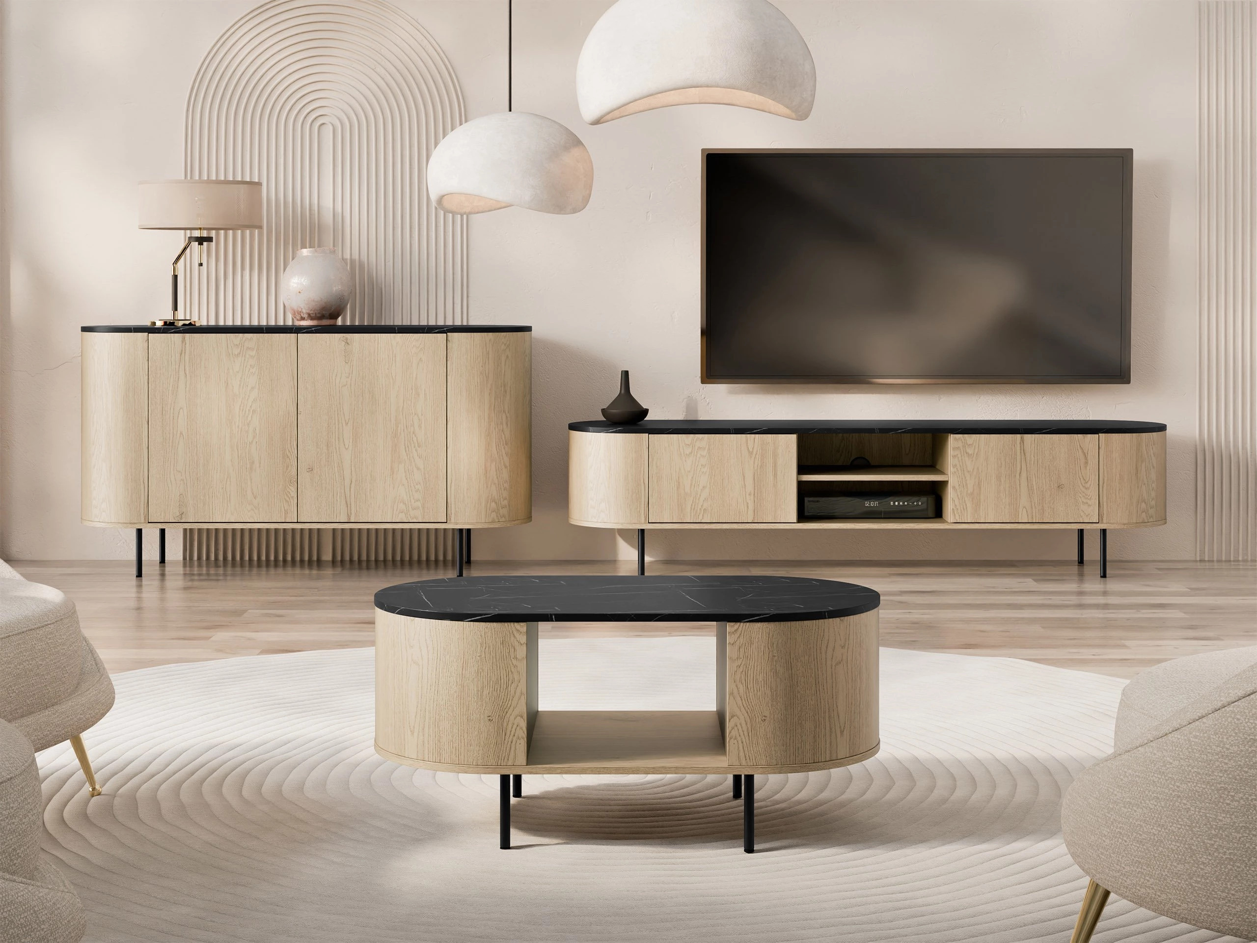 Coffee table Comfivo Livtena (Black marble + Black)