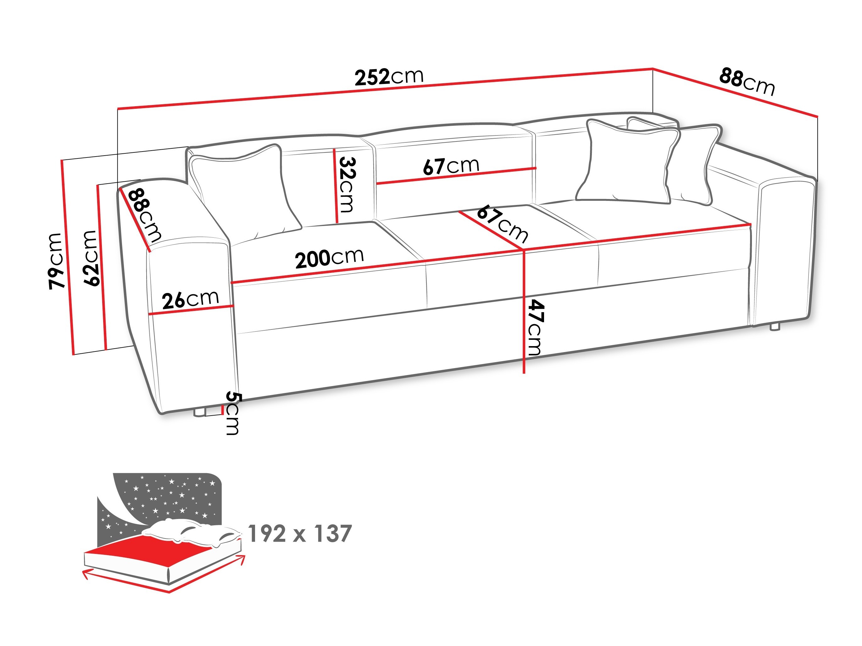 Sofa bed Clovis 114 (Coral 80)