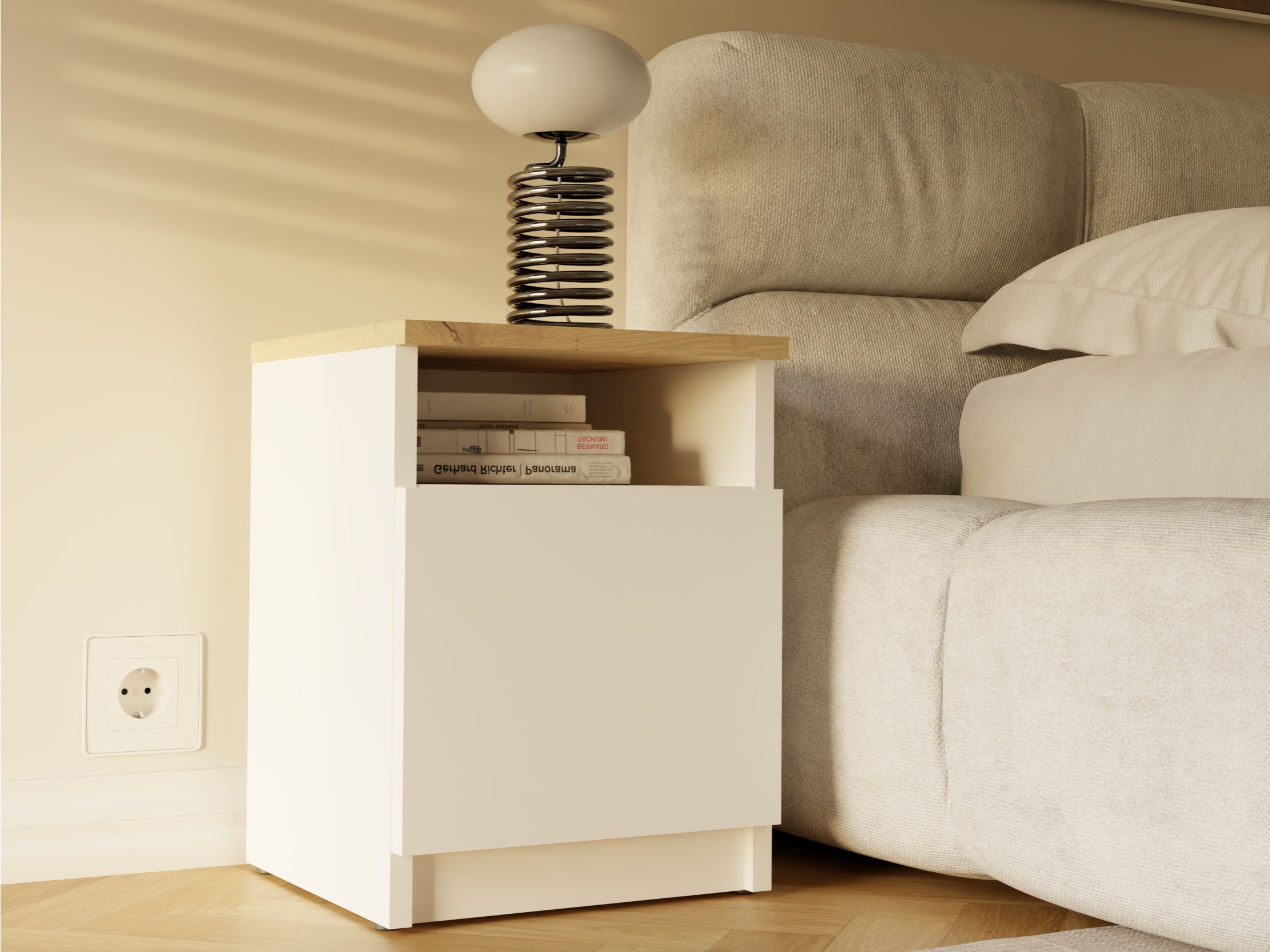 Bedside table Mandeville 305 (White + Artisan oak)