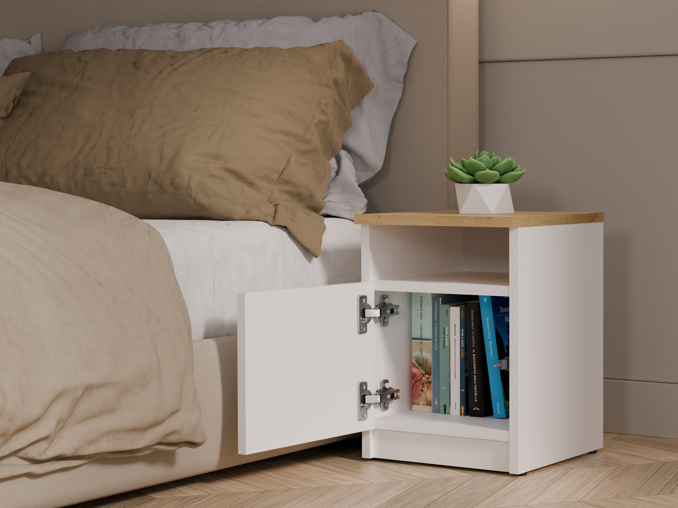 Bedside table Mandeville 305 (White + Artisan oak)
