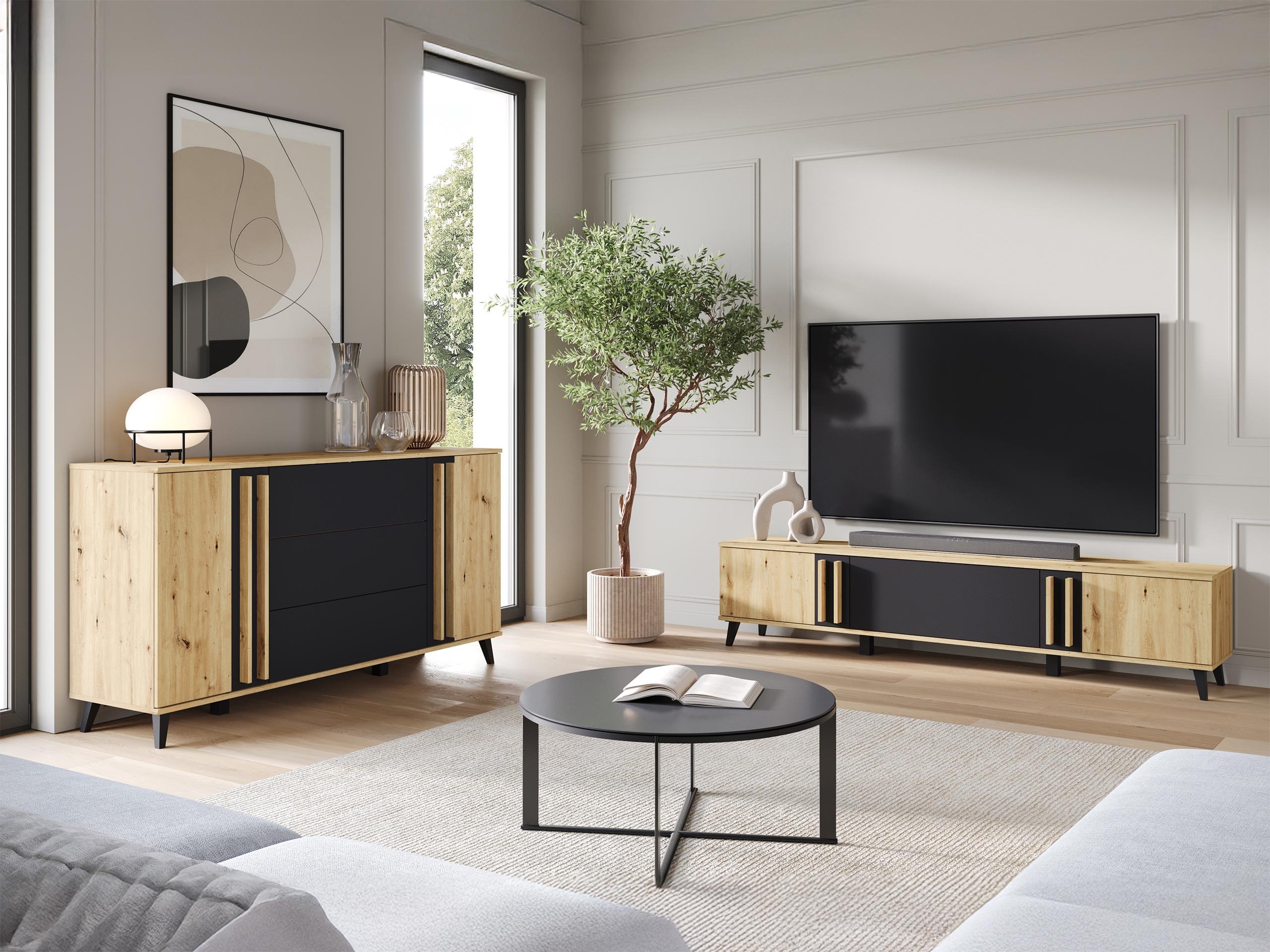 Living room set Facetor III (Artisan oak + Graphite)