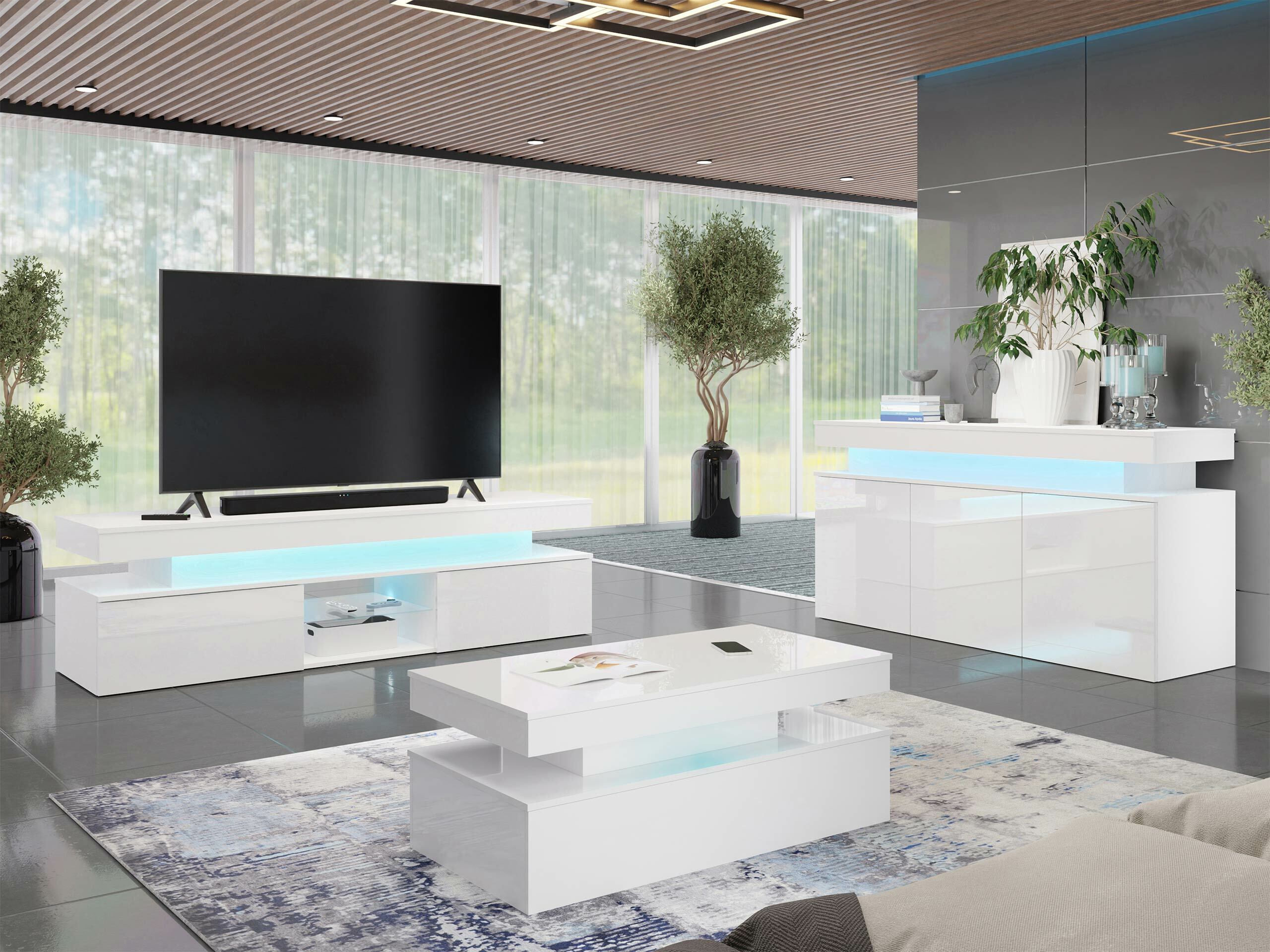 Living room set Monfero (White + Glossy white)