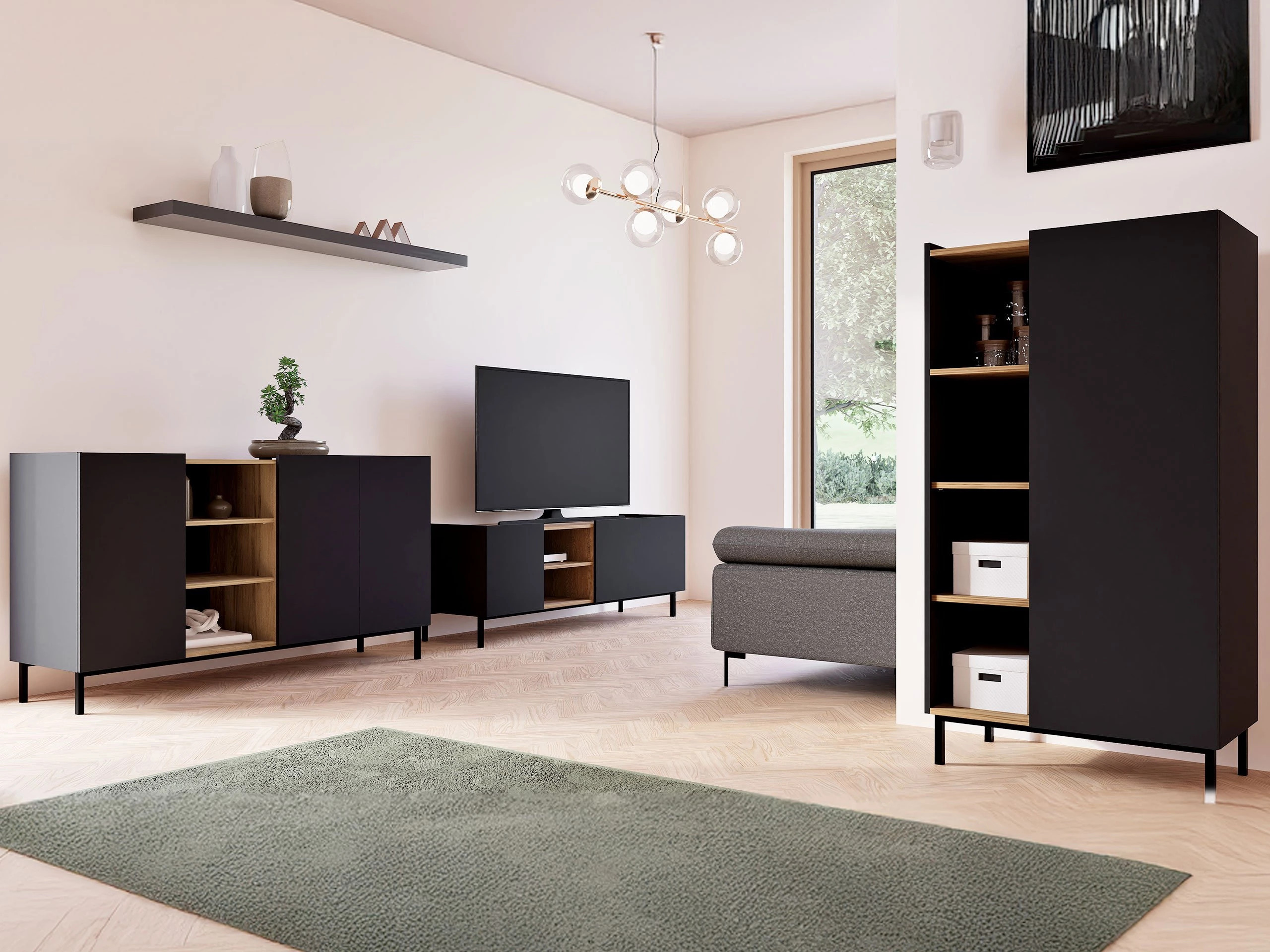 Sideboard Veldome 100 (Black + Light brown)