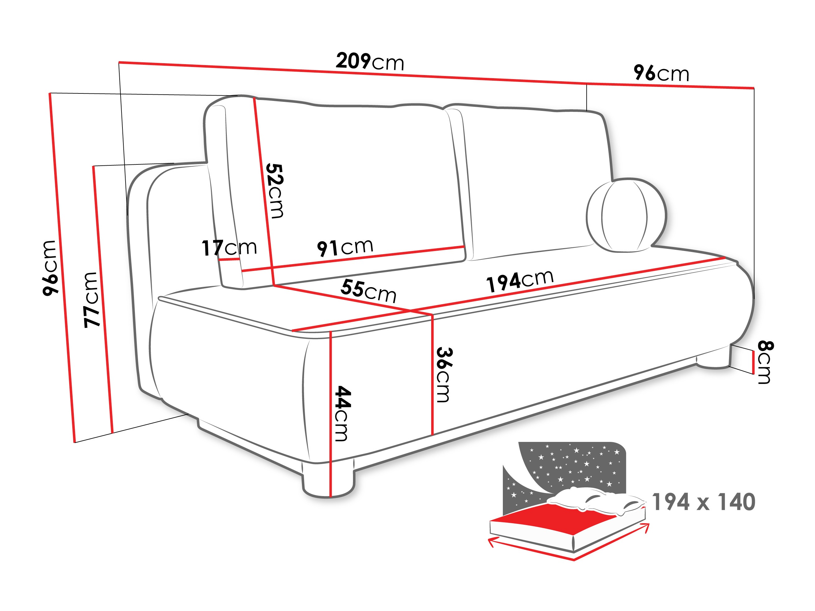 Sofa bed TrendyNest Canora (Coral 65)