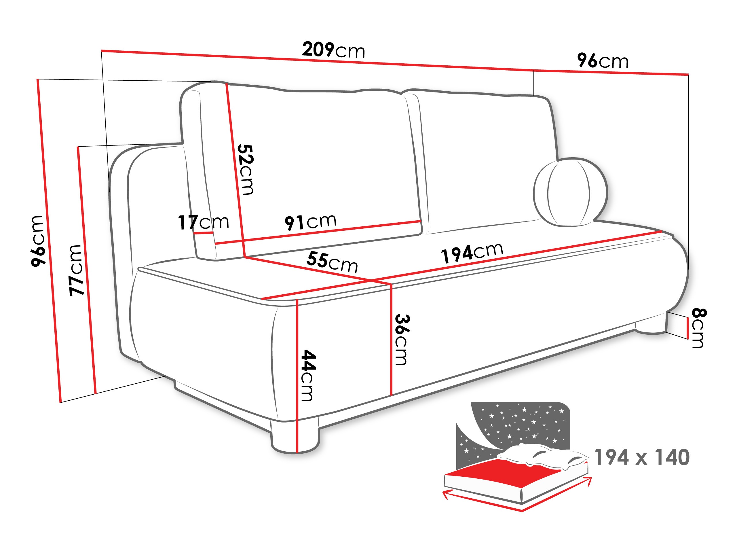 Sofa bed TrendyNest Canora (Coral 75)