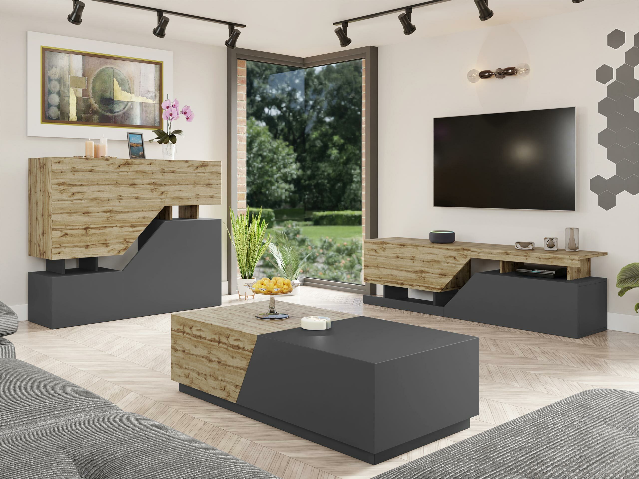Living room set Comfivo Daldune I (Wotan Oak + Anthracite)
