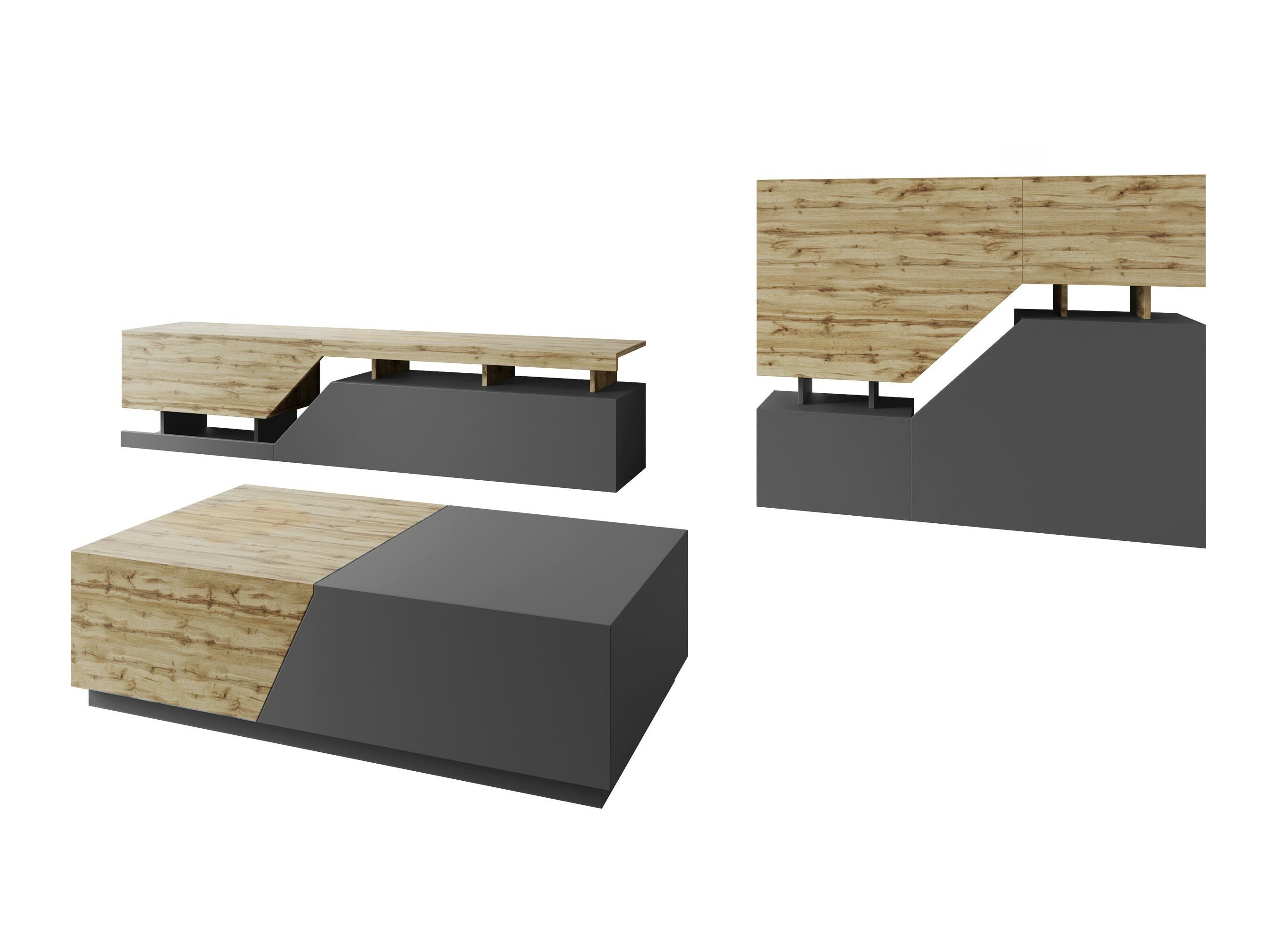 Living room set Comfivo Daldune II (Anthracite + Wotan Oak)