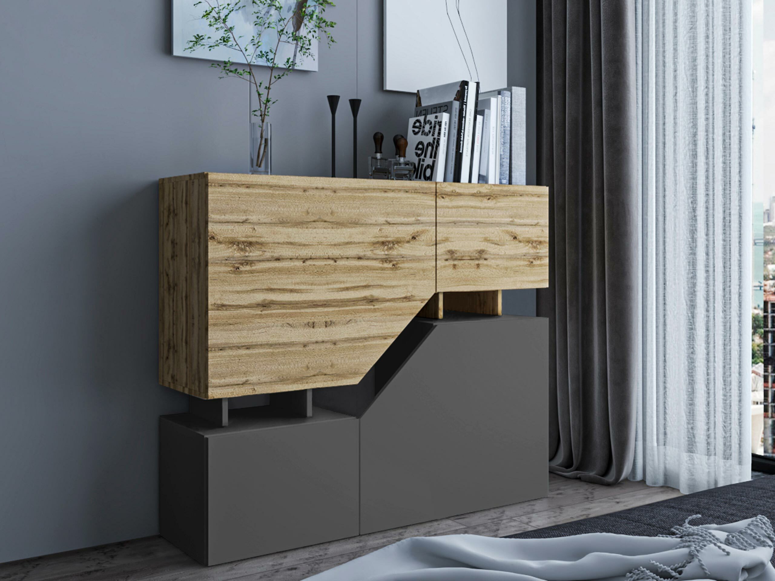 Sideboard Comfivo Daldune (Wotan Oak + Anthracite)