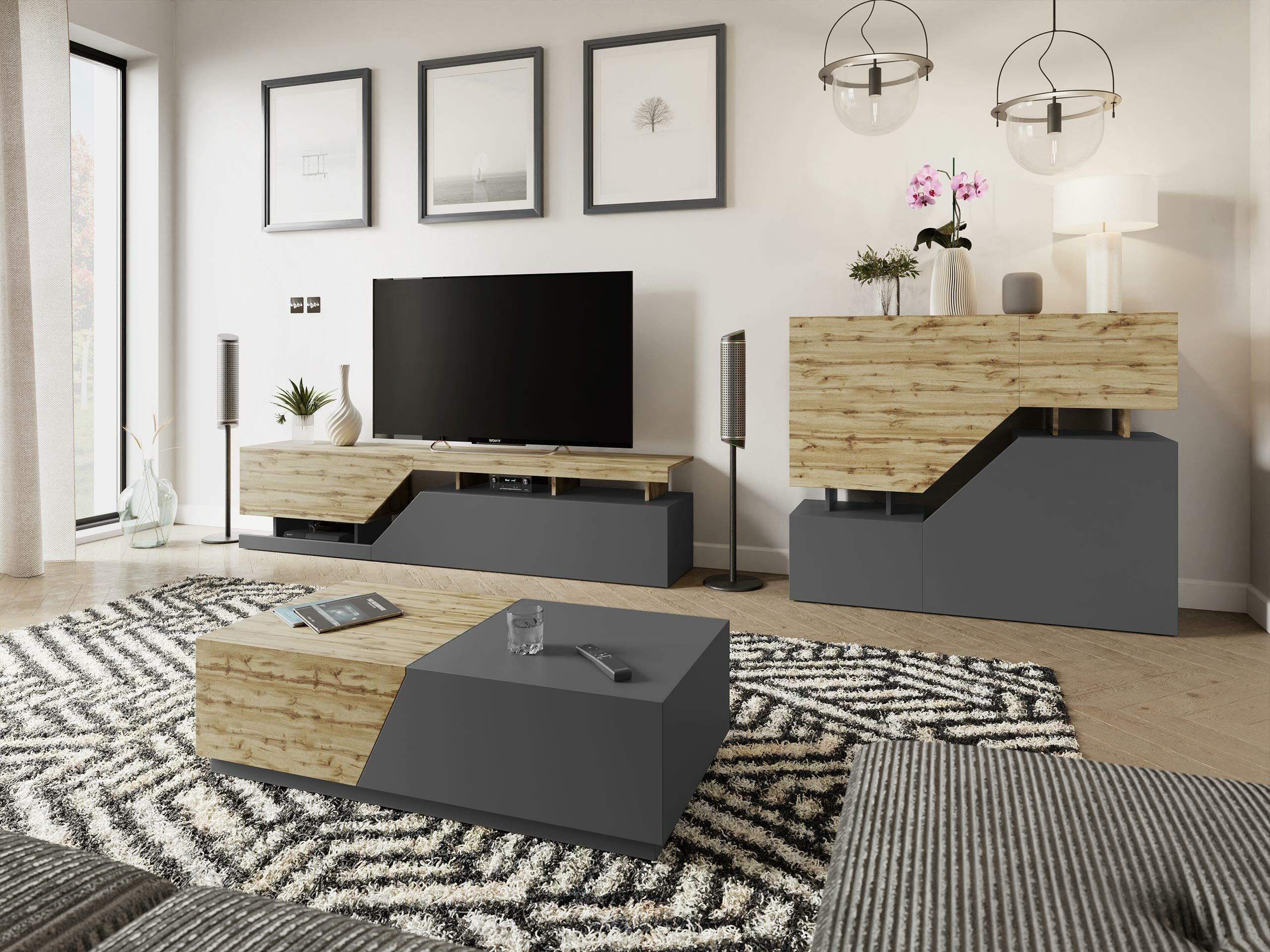 Transforming coffee table Comfivo Daldune (Wotan Oak + Anthracite)