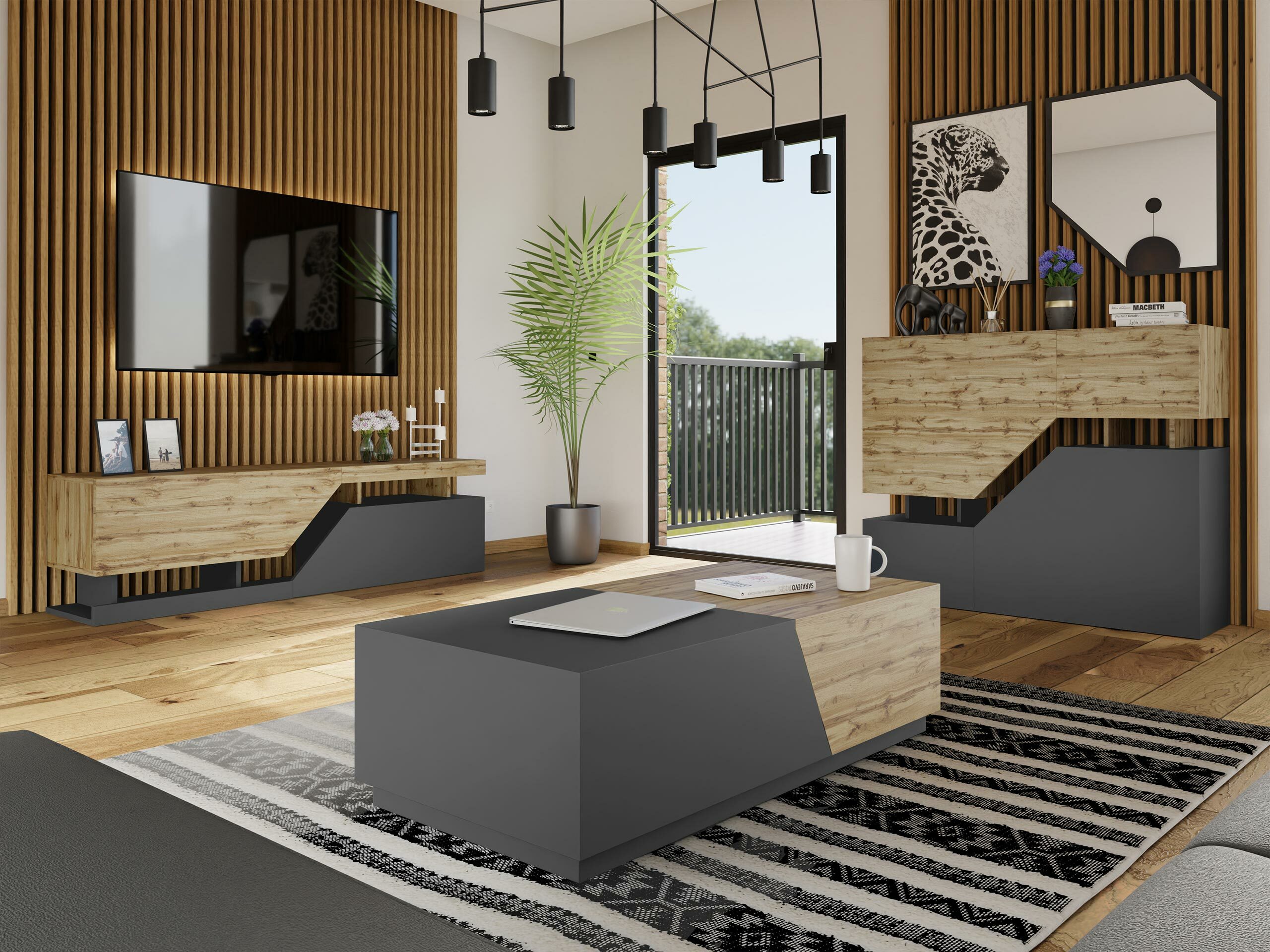 Transforming coffee table Comfivo Daldune (Wotan Oak + Anthracite)