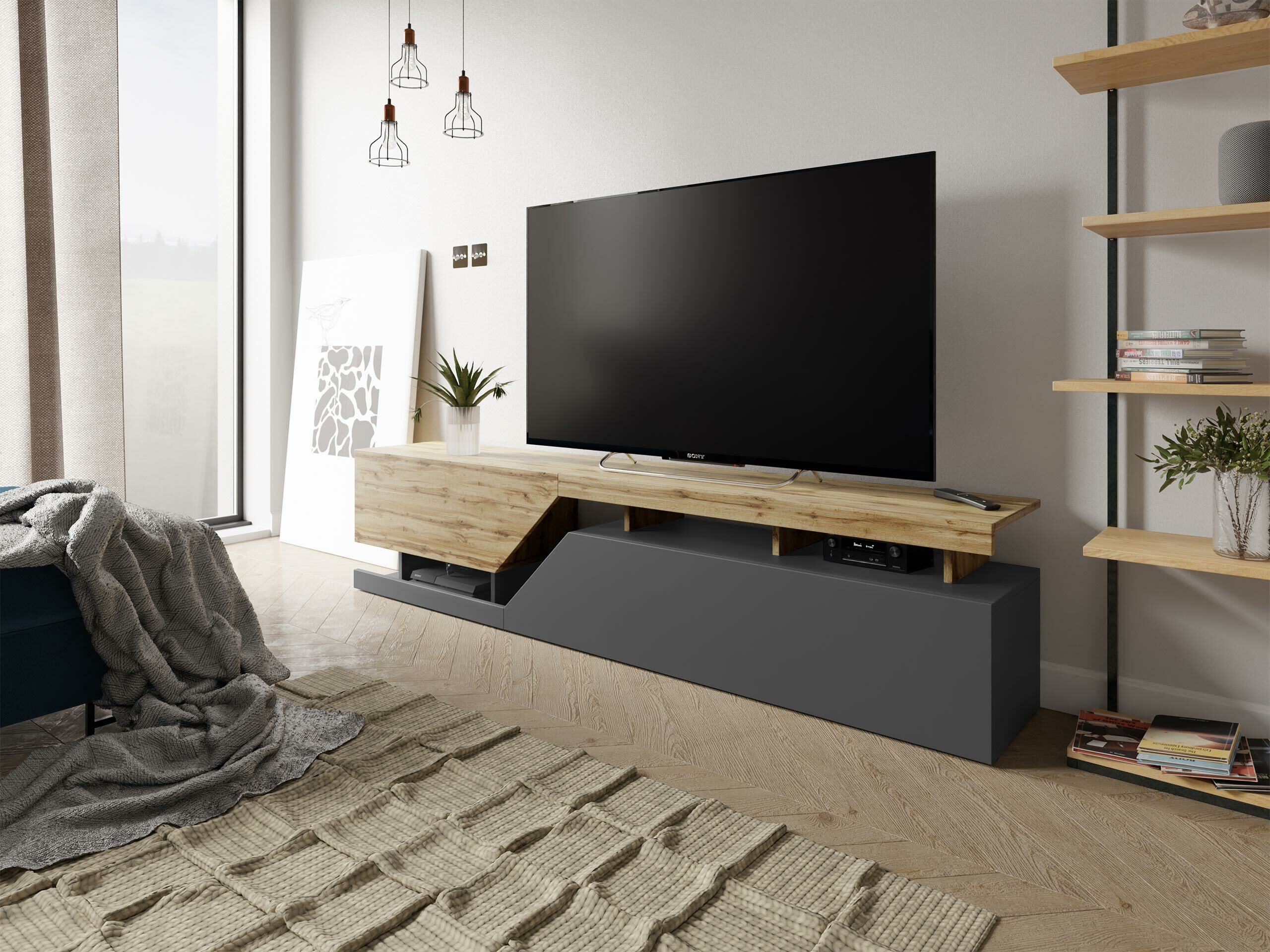 TV stand Comfivo Daldune I (Anthracite + Wotan Oak)