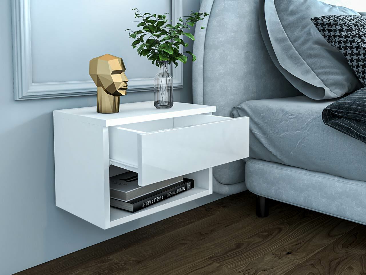 Bedside table Papilix (White + Glossy white)