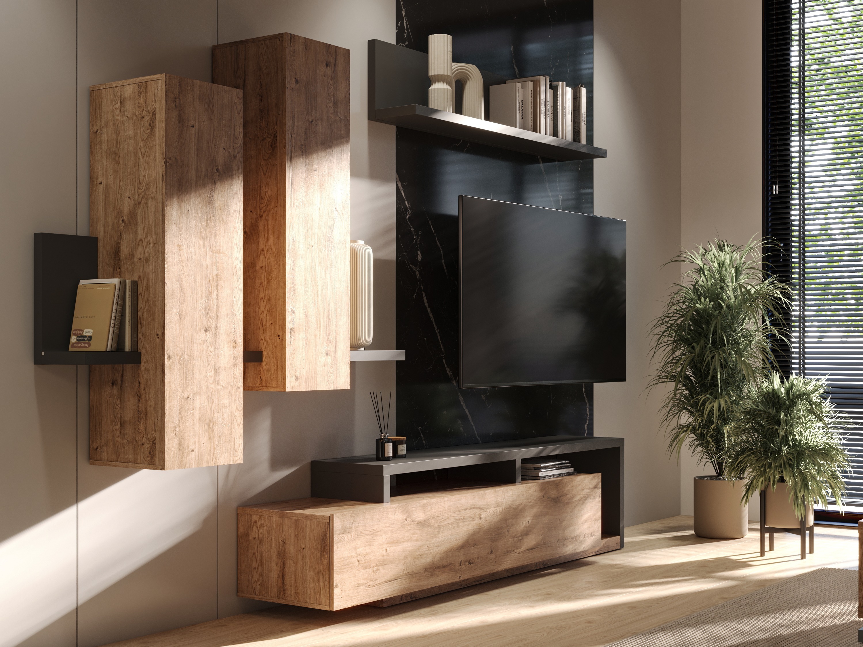 TV stand Lutiva 103 (Anthracite + Ribbec oak)