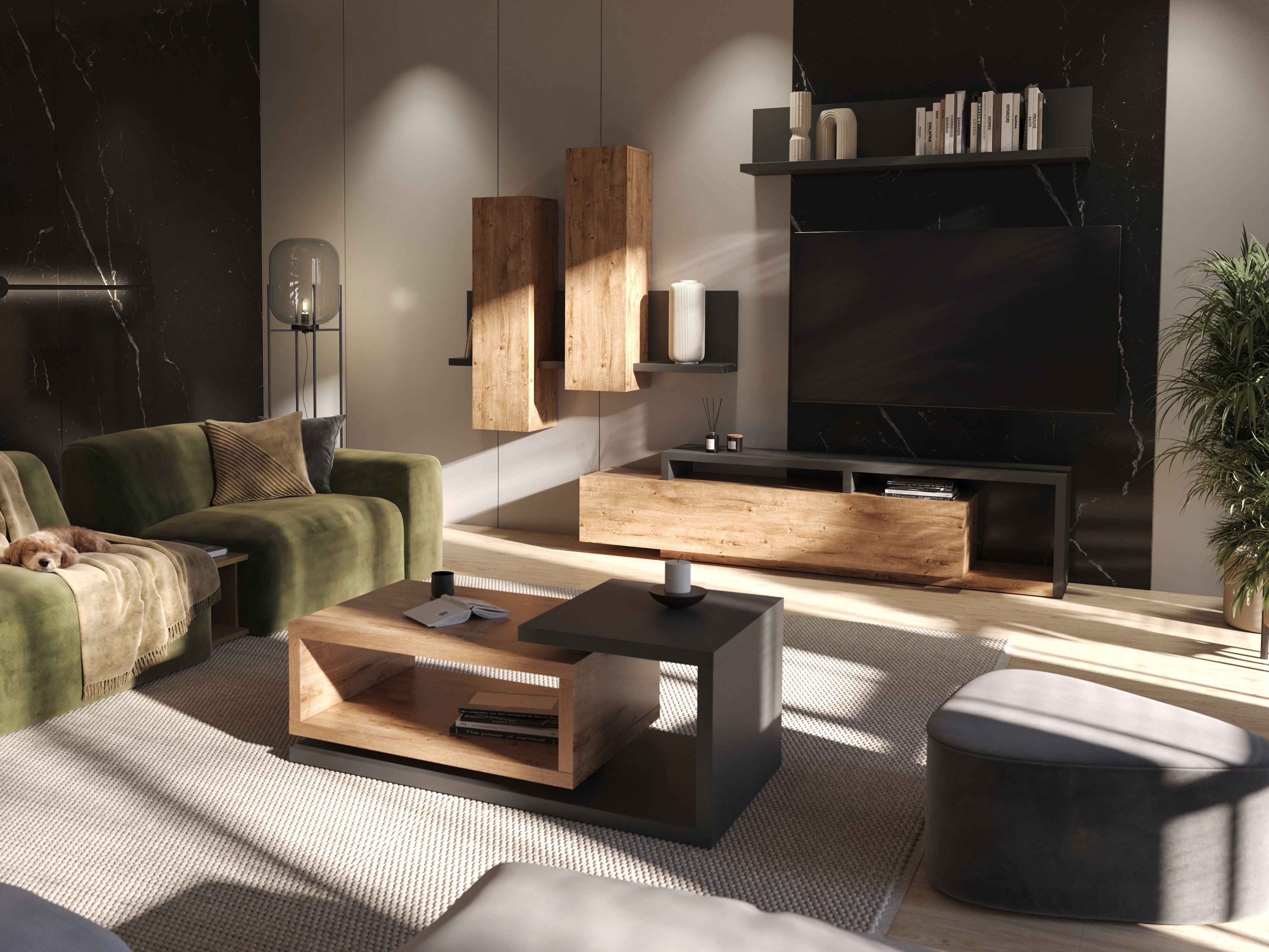 TV stand Lutiva 103 (Anthracite + Ribbec oak)