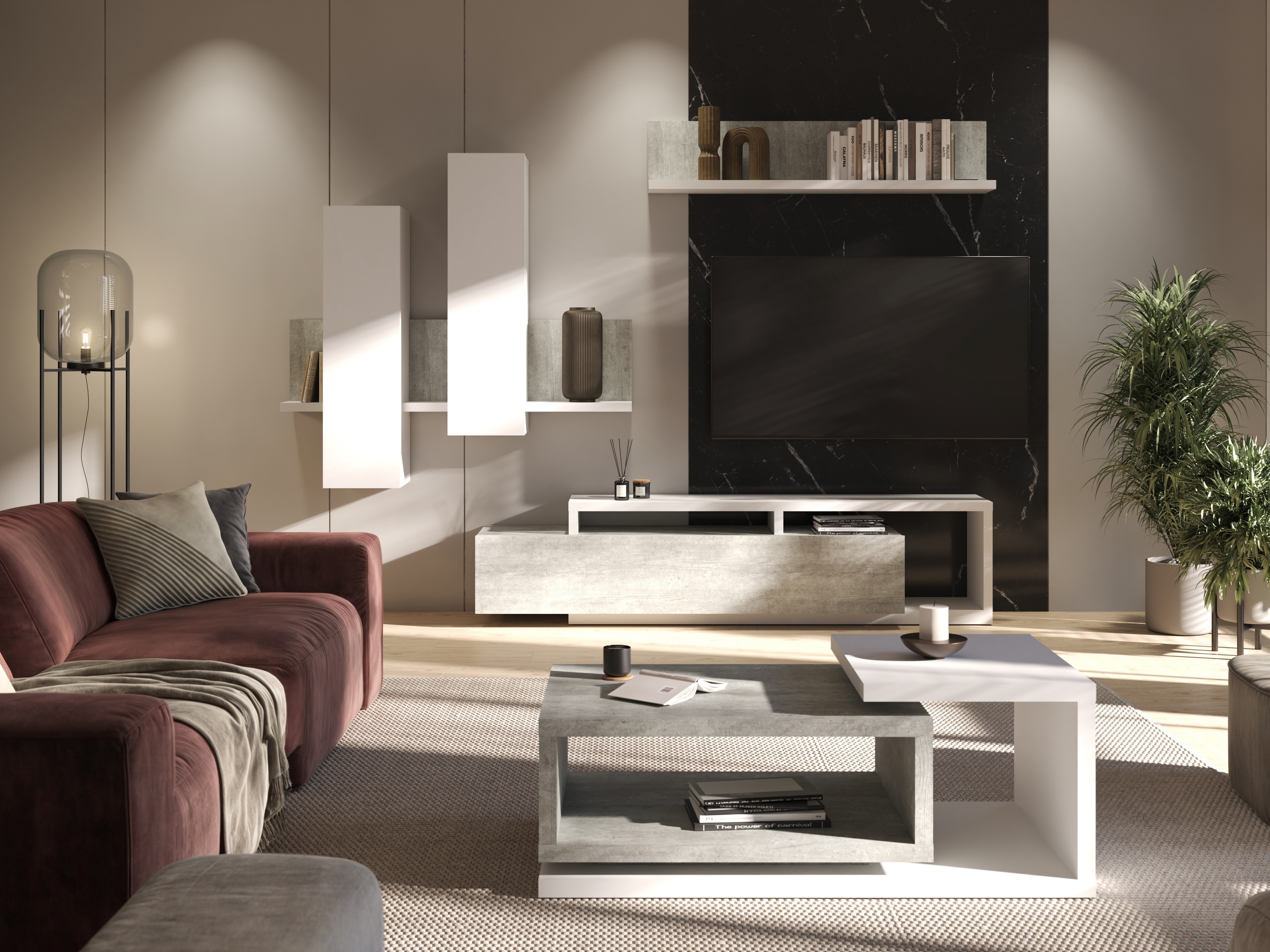 Wall shelf Lutiva 102 (White + Concrete)