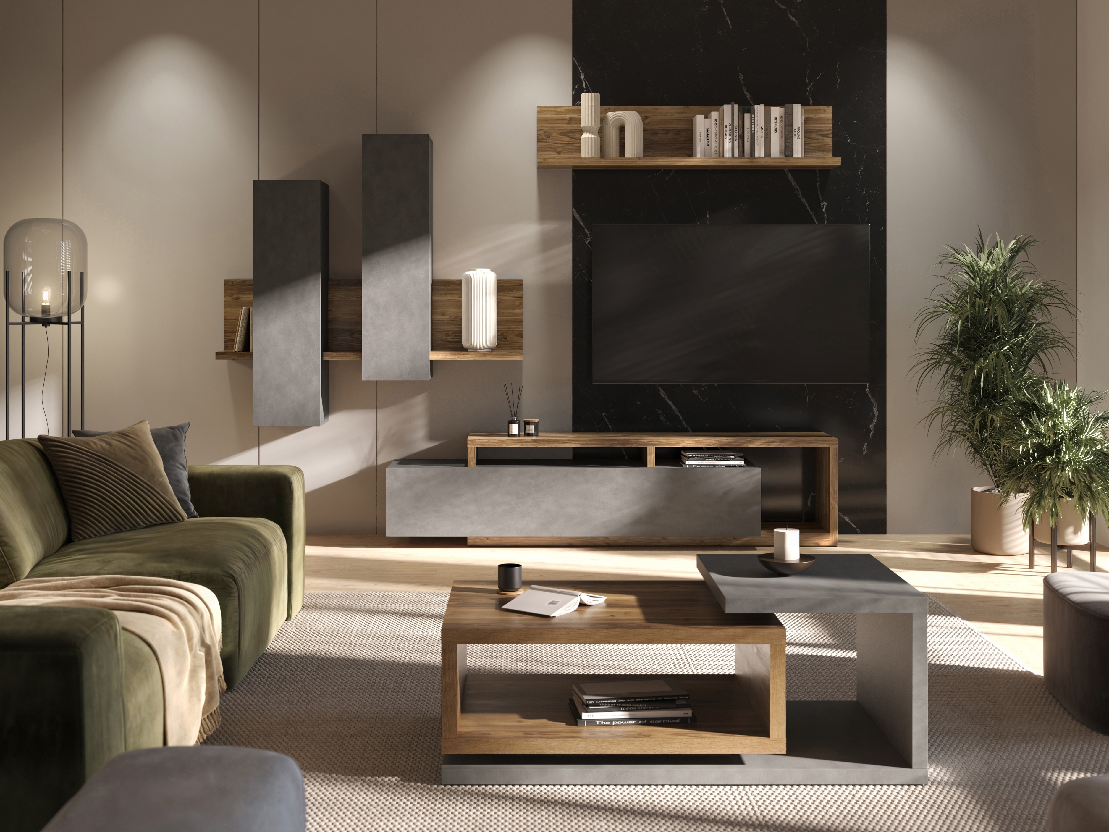 Coffee table Lutiva 104 (Matera grey + Dark spruce)