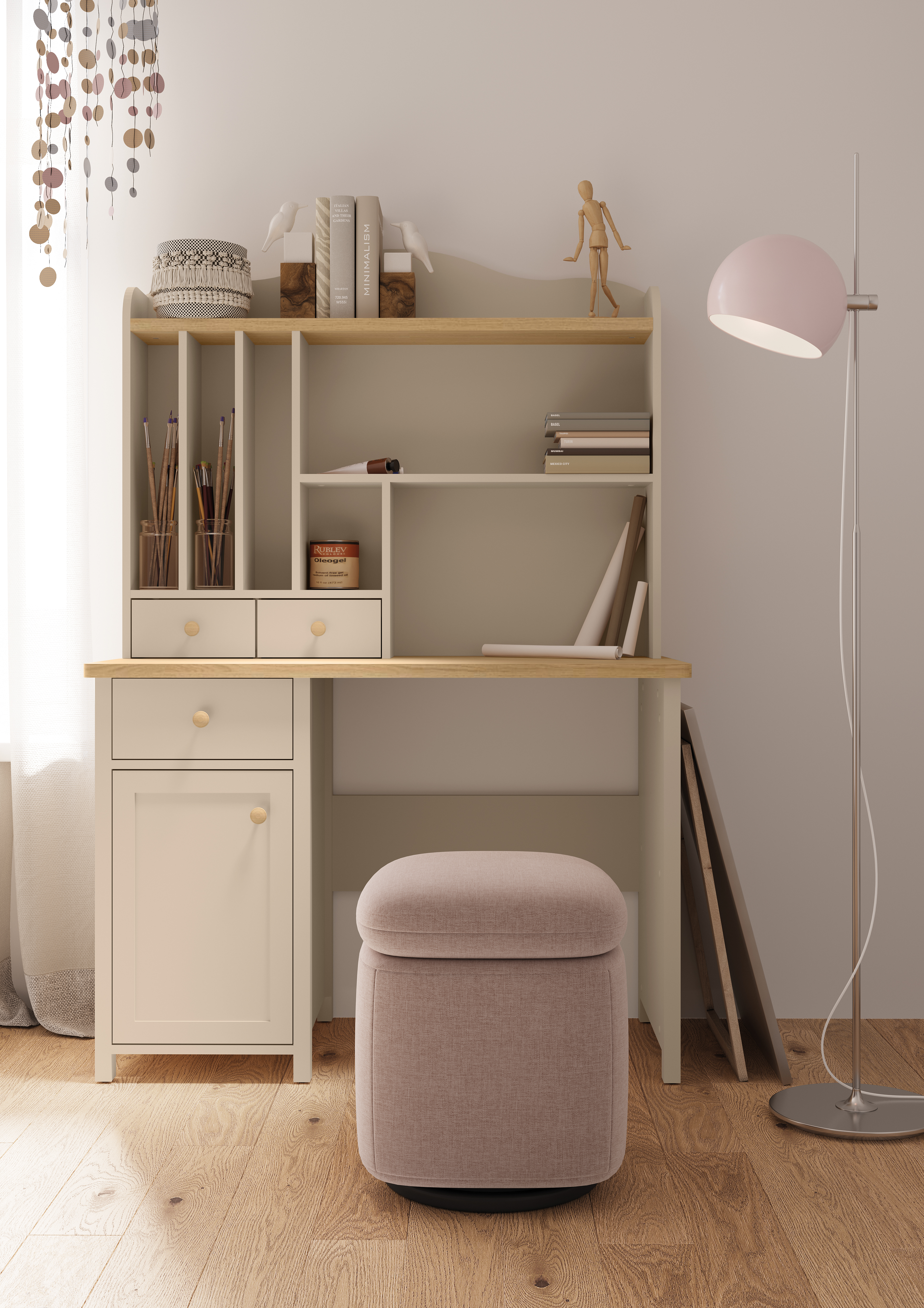 Bookcase Romelbo 136 (Beige + Oak)