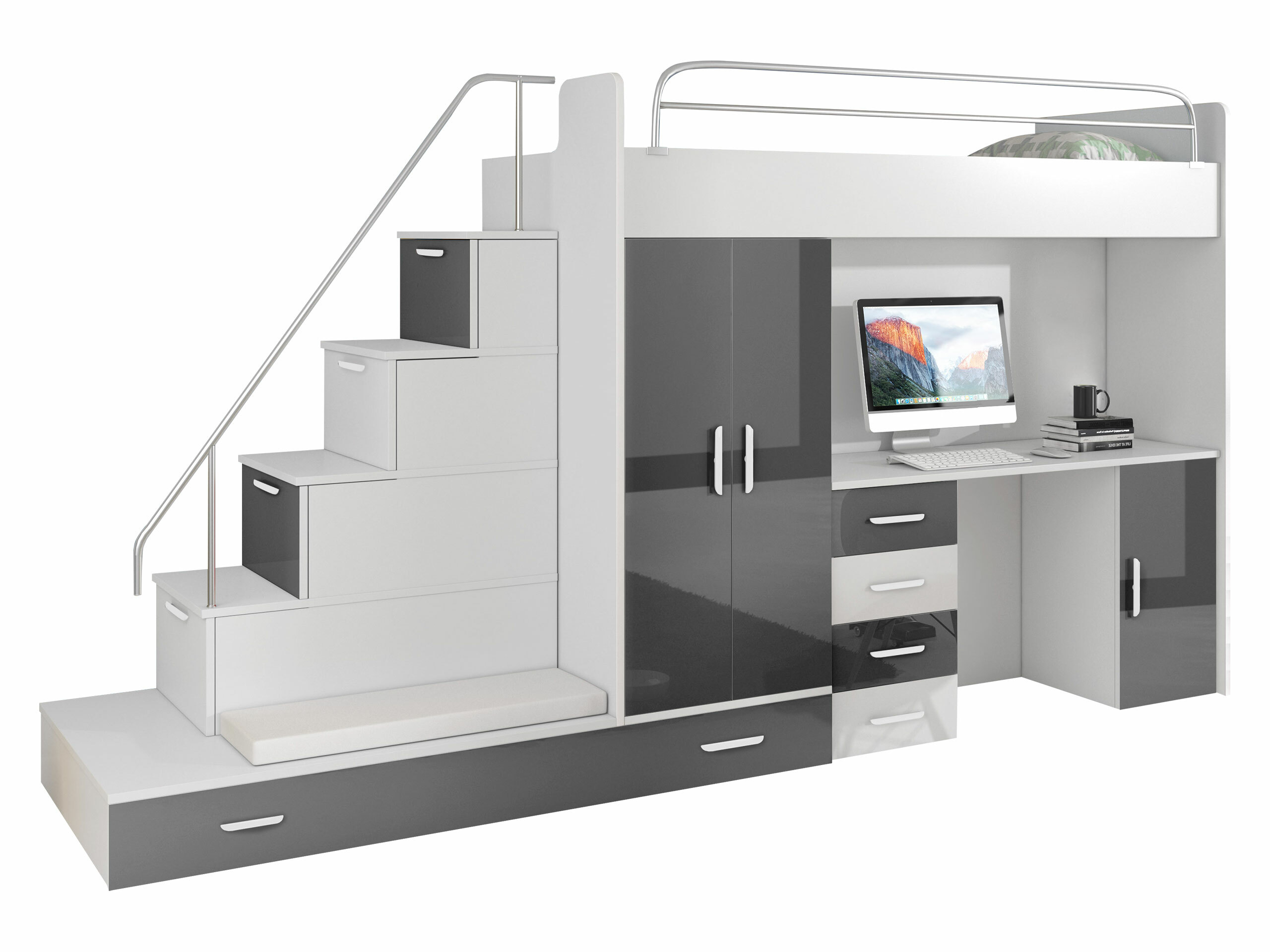 Children's room set Campus I (White + Glossy white + Gloss grey)