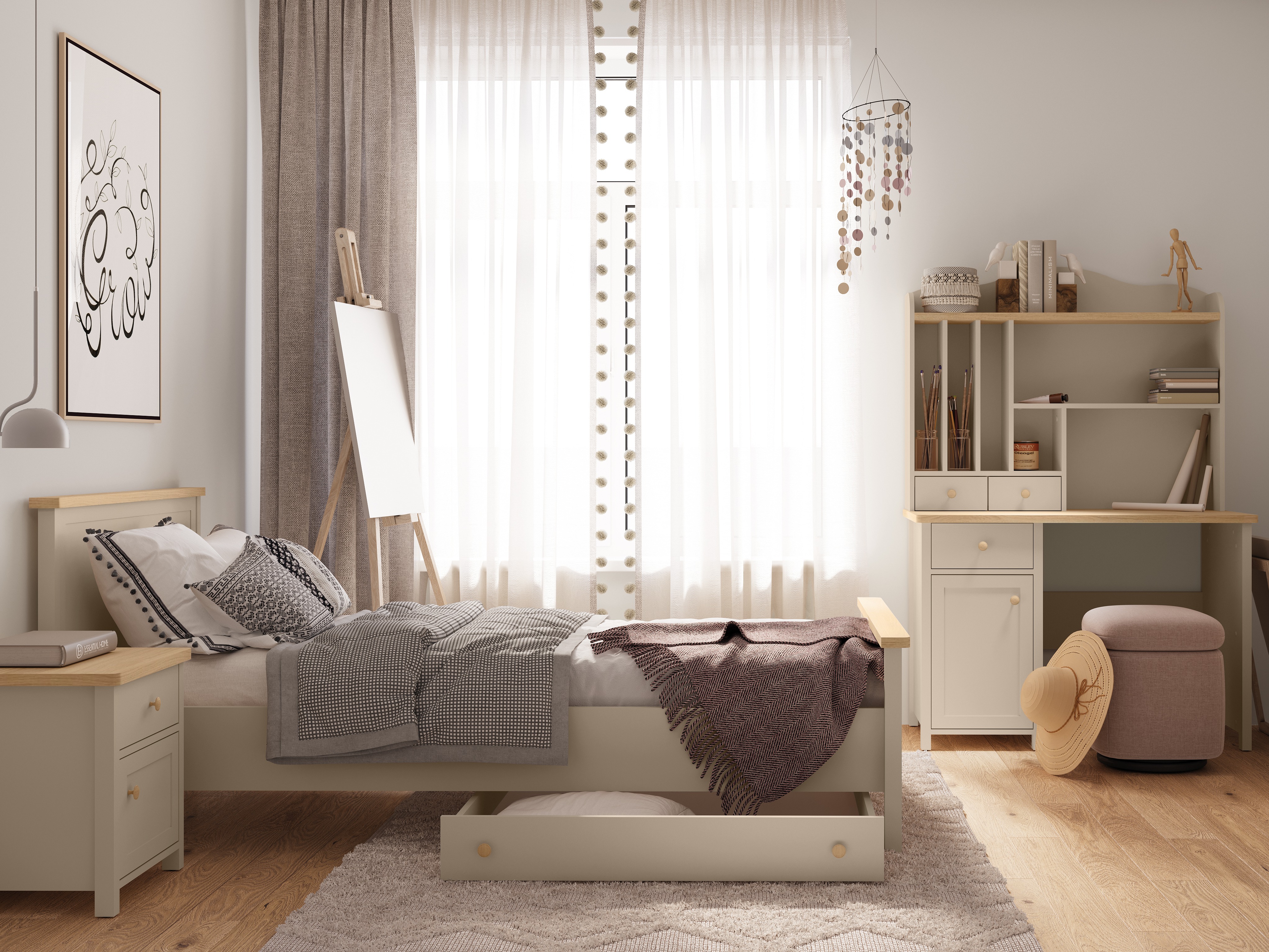 Bed Romelbo 148 (Beige + Oak)