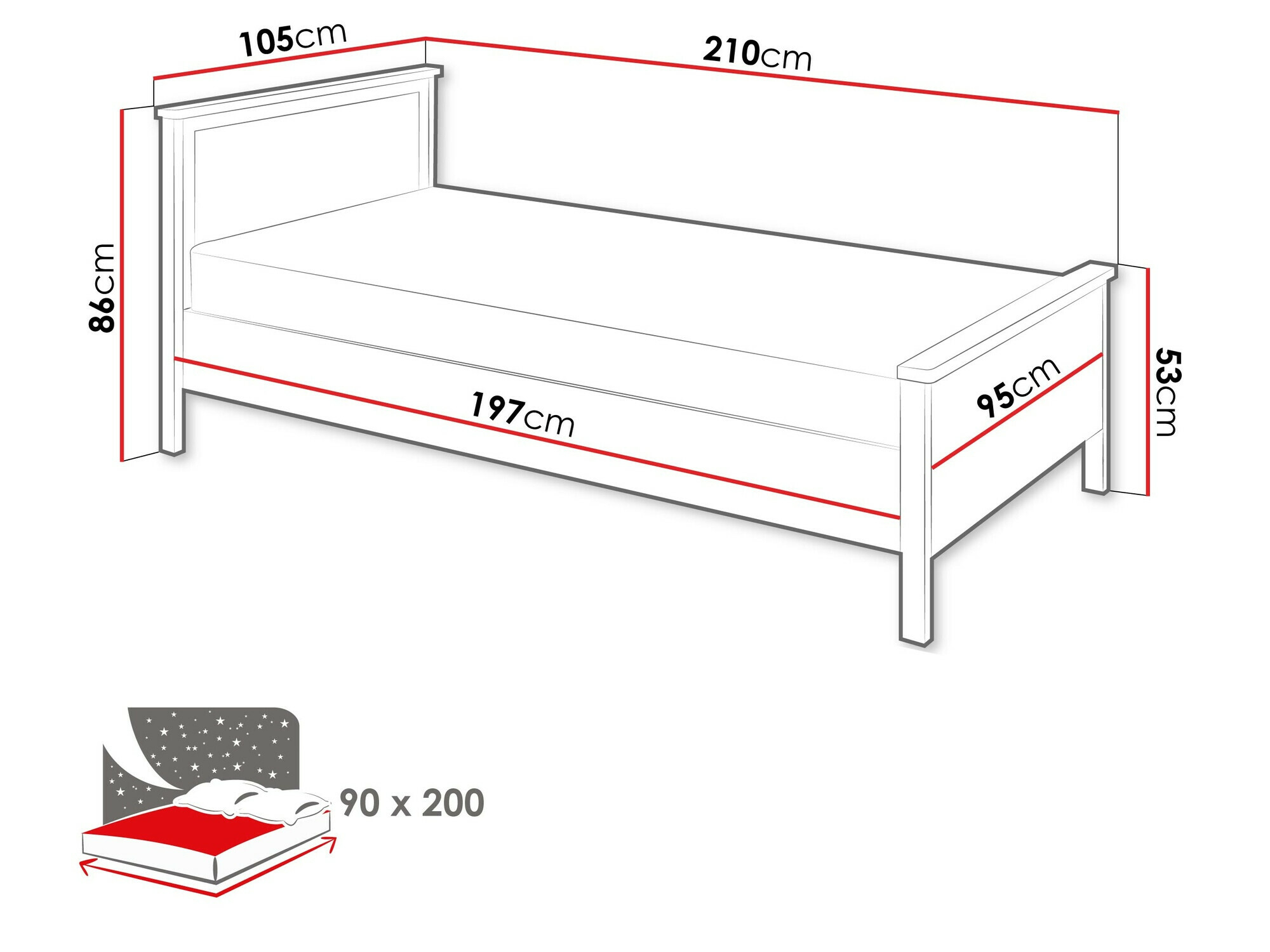 Bed Romelbo 148 (White + Oak)