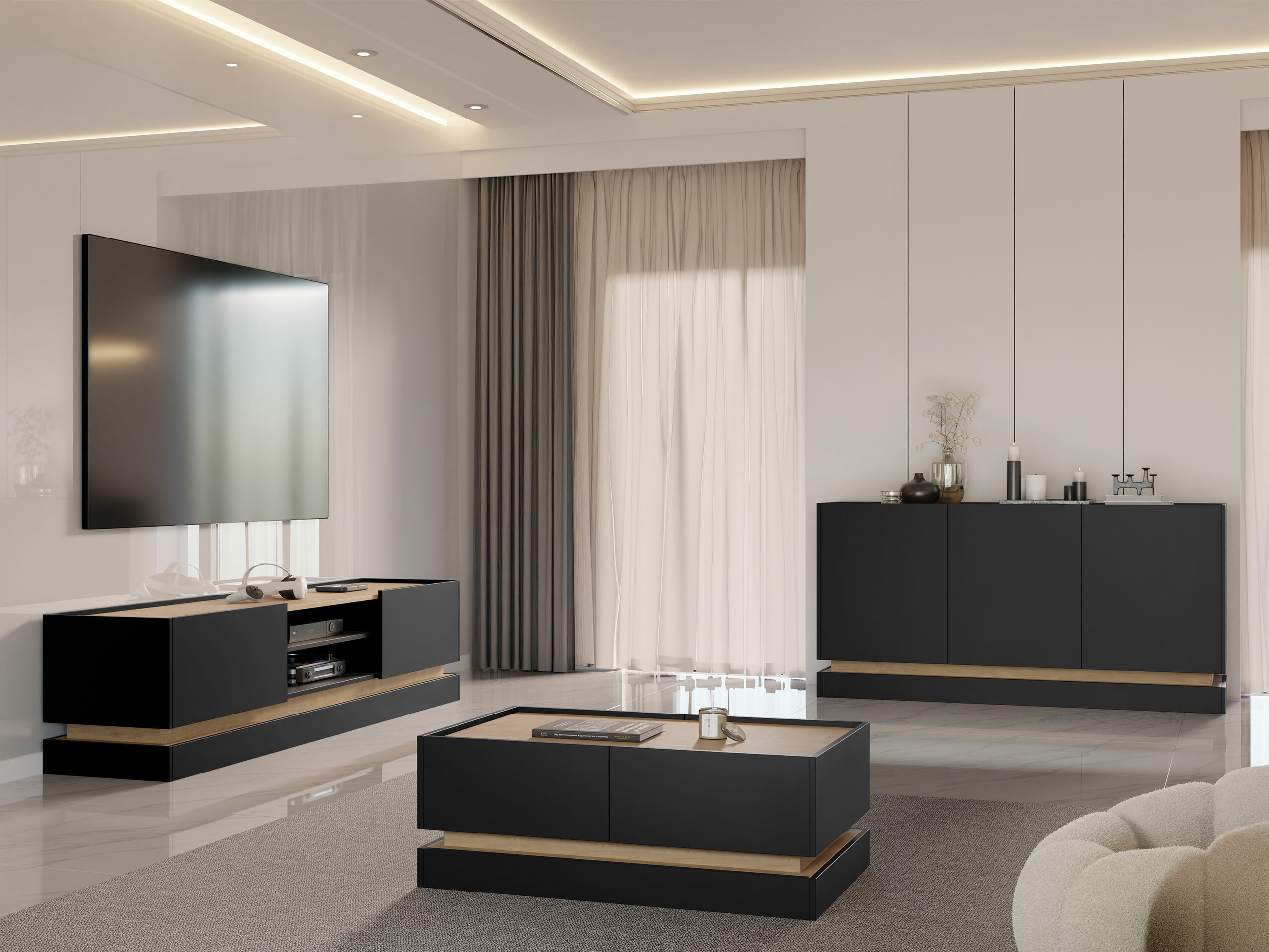 Sideboard Comfivo Tilia I (Black + Oak)