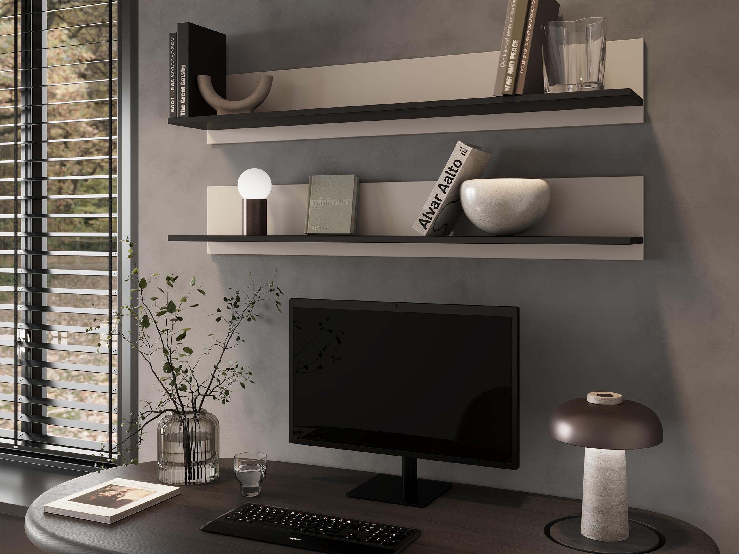Wall-mounted set of shelves Tornola 104 (Cashmere + Black)
