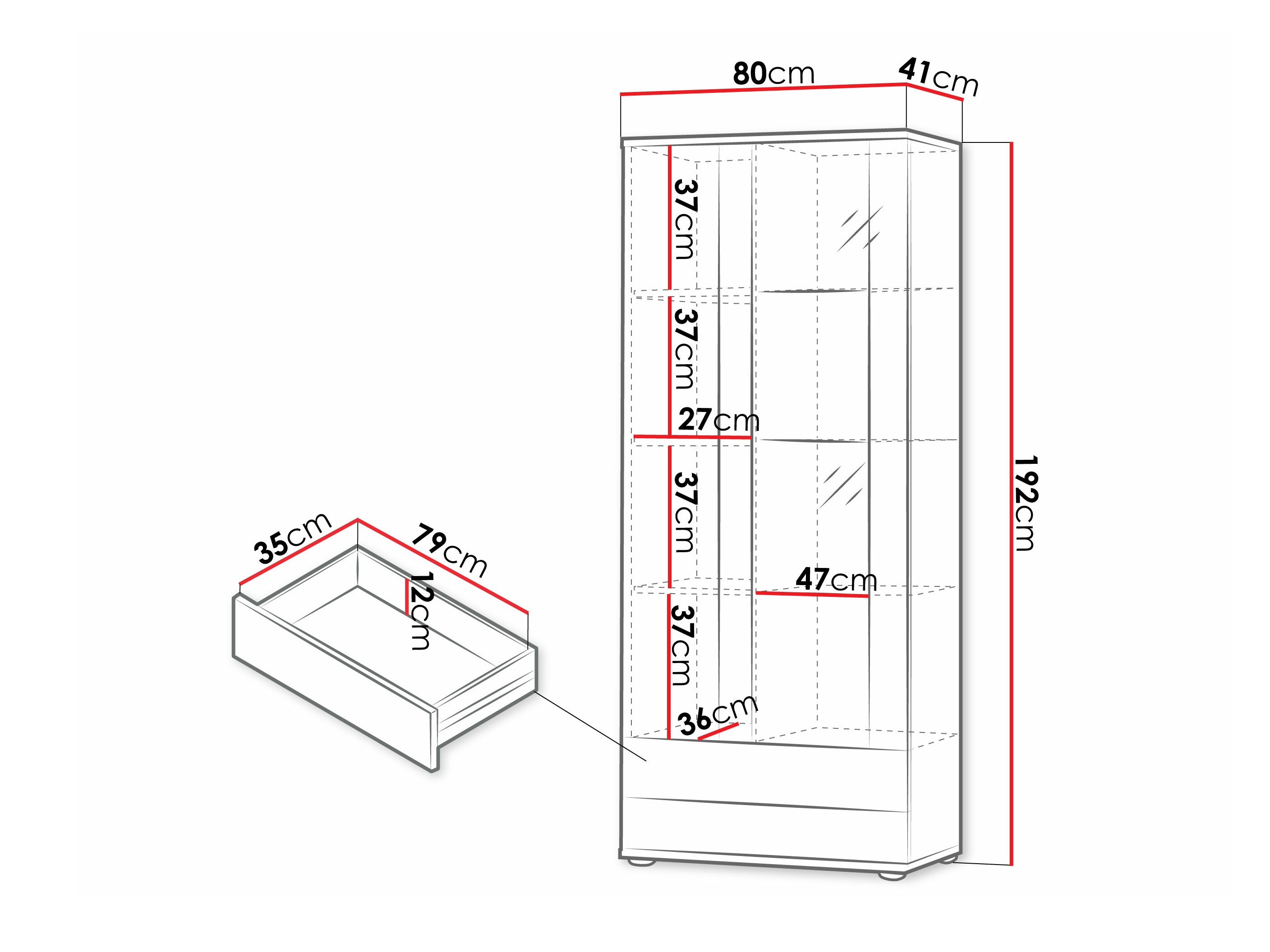 Bookcase Tornola 105 (Black + Glossy black)