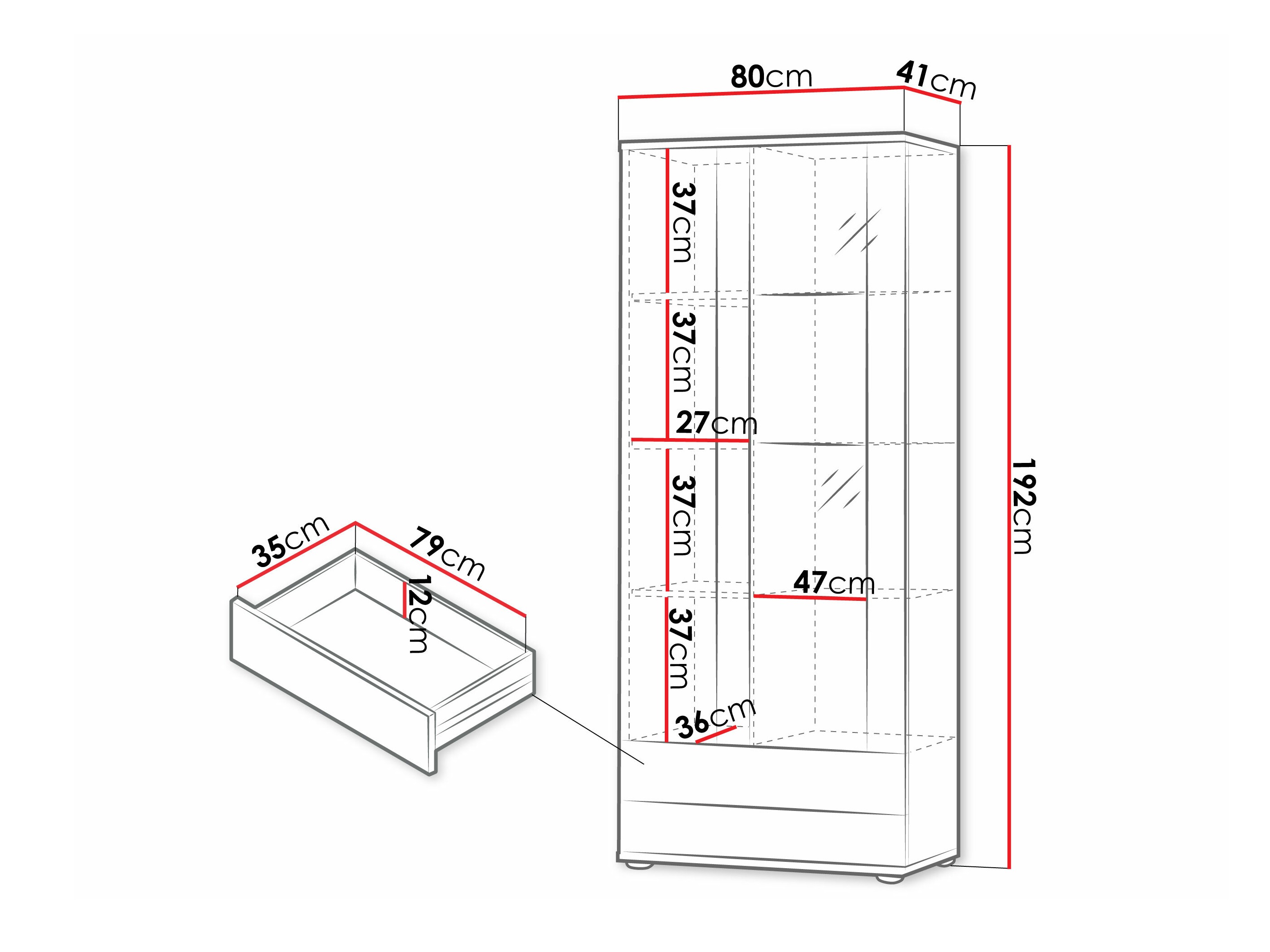 Bookcase Tornola 105 (Black + Glossy black)