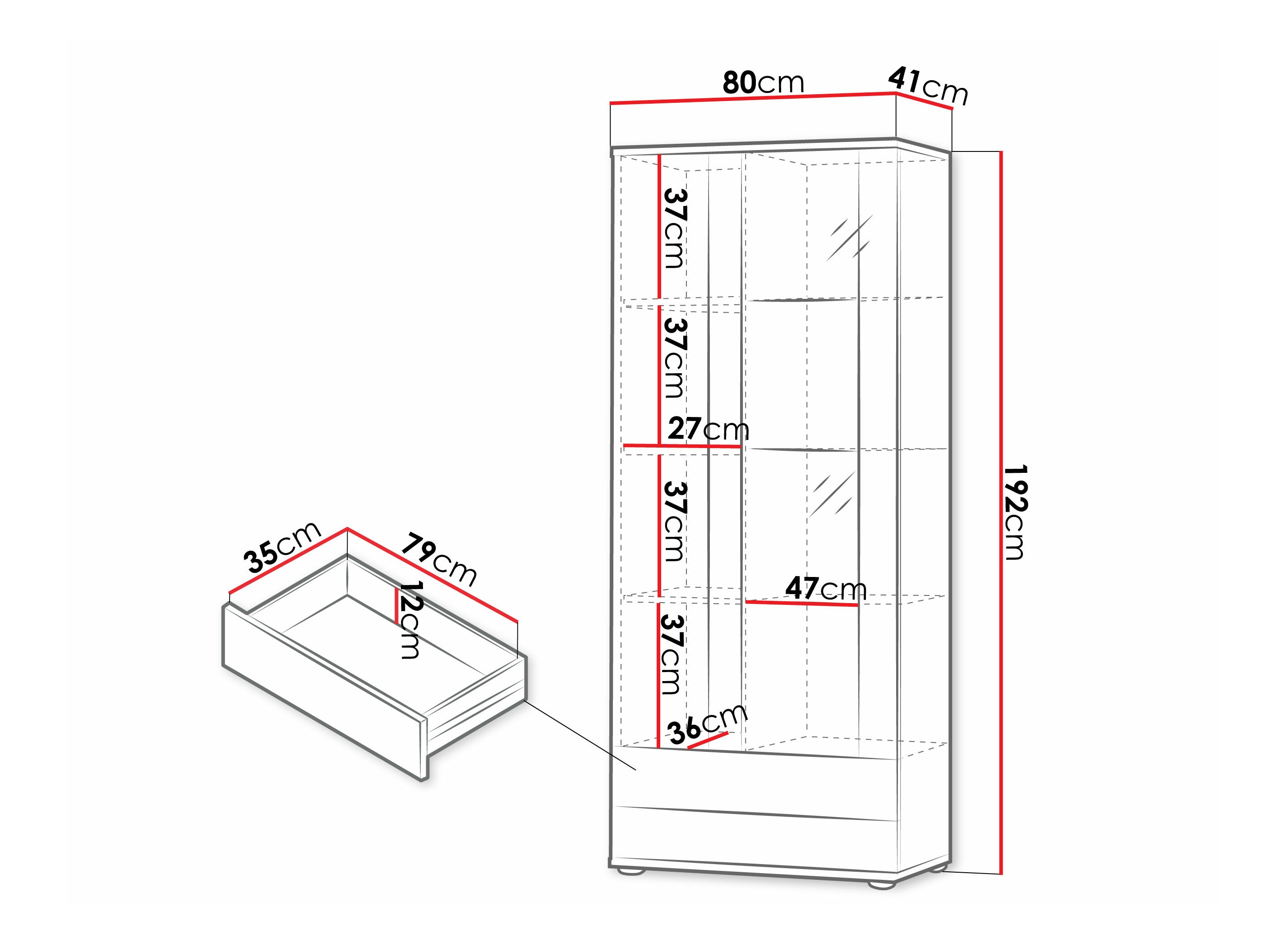 Bookcase Tornola 105 (White + Glossy white)