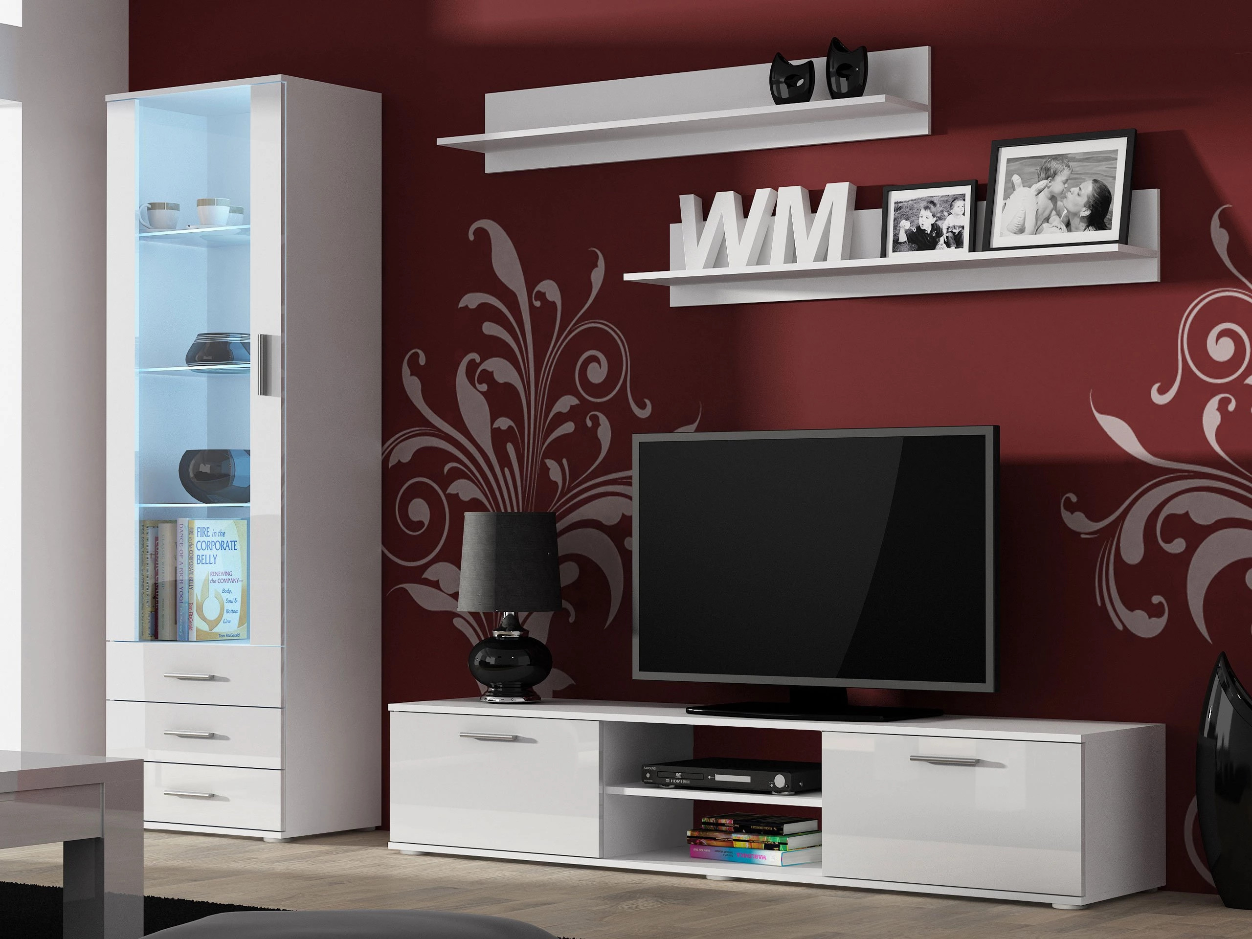 Living room set Tornola 107 (White + Glossy white)