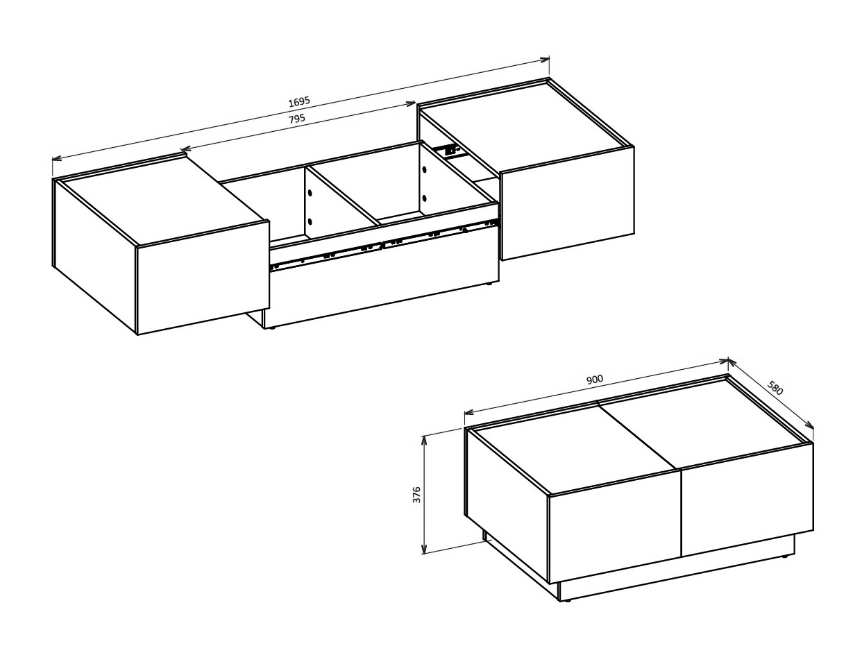 Transforming coffee table Austin 380 (Cashmere + Black)