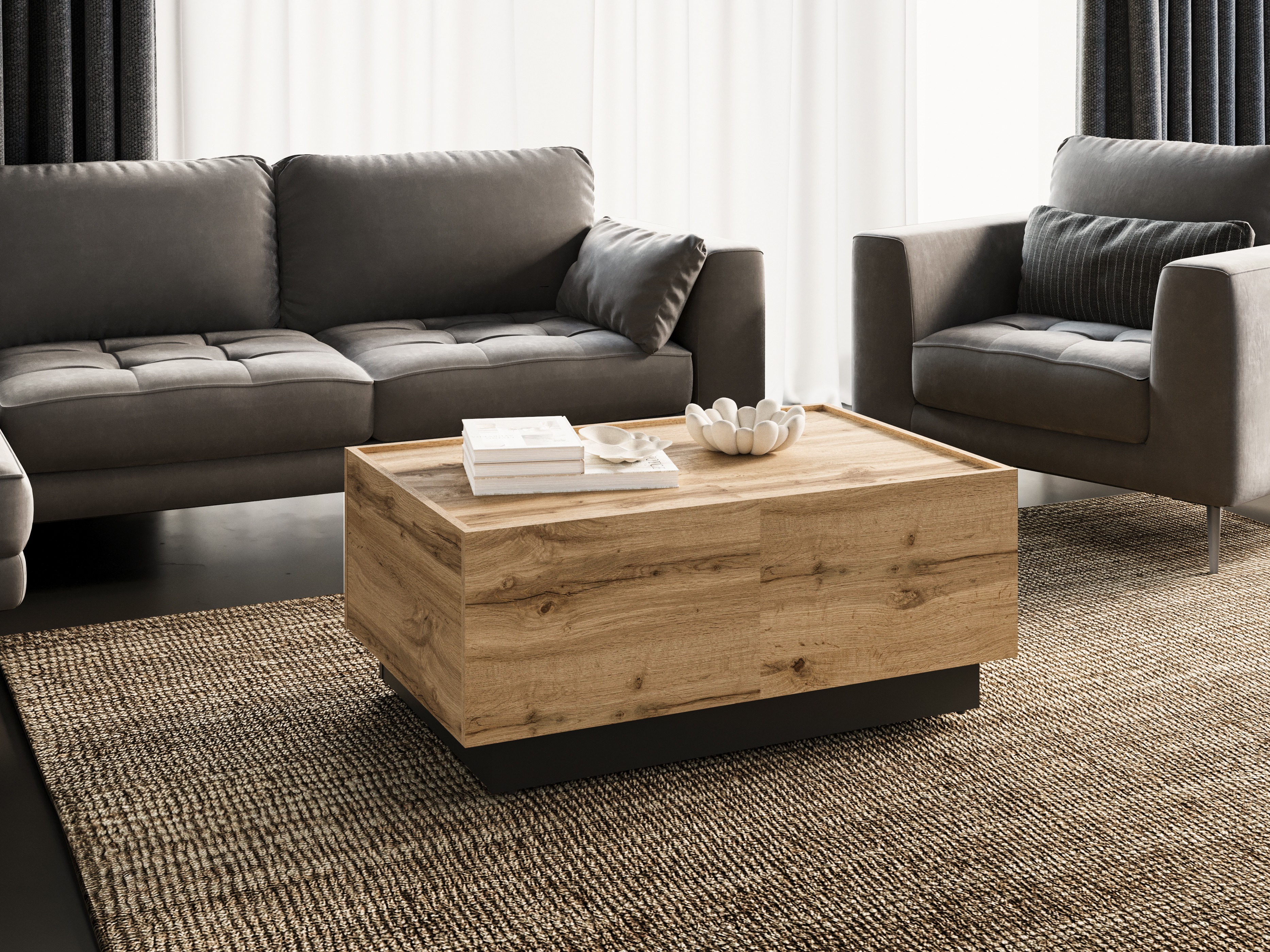 Transforming coffee table Austin 380 (Wotan Oak + Black)