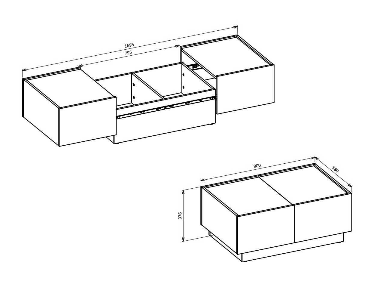 Transforming coffee table Austin 380 (Wotan Oak + Black)