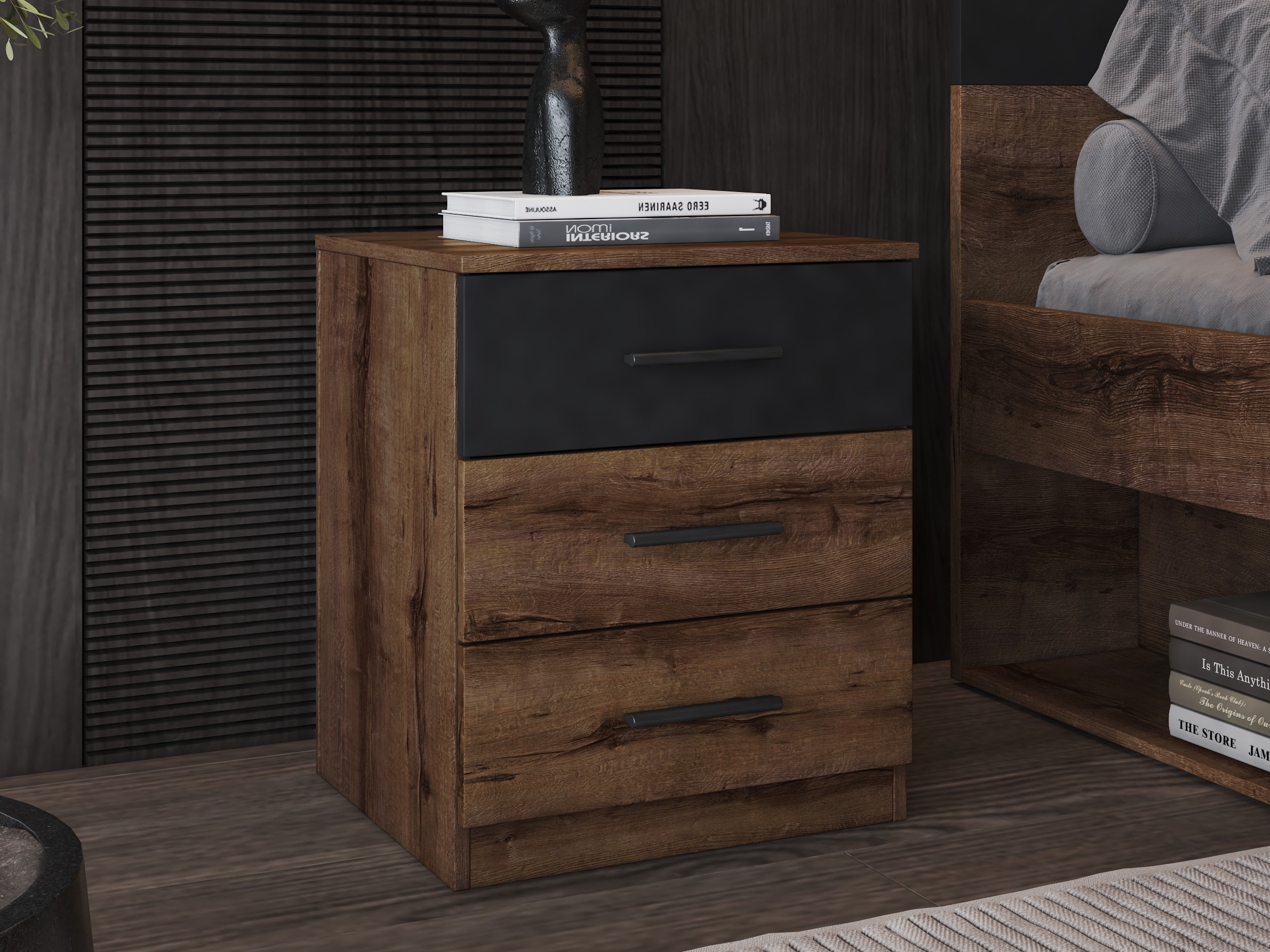 Bedside table Melvele 100 (Monastery oak + Black)