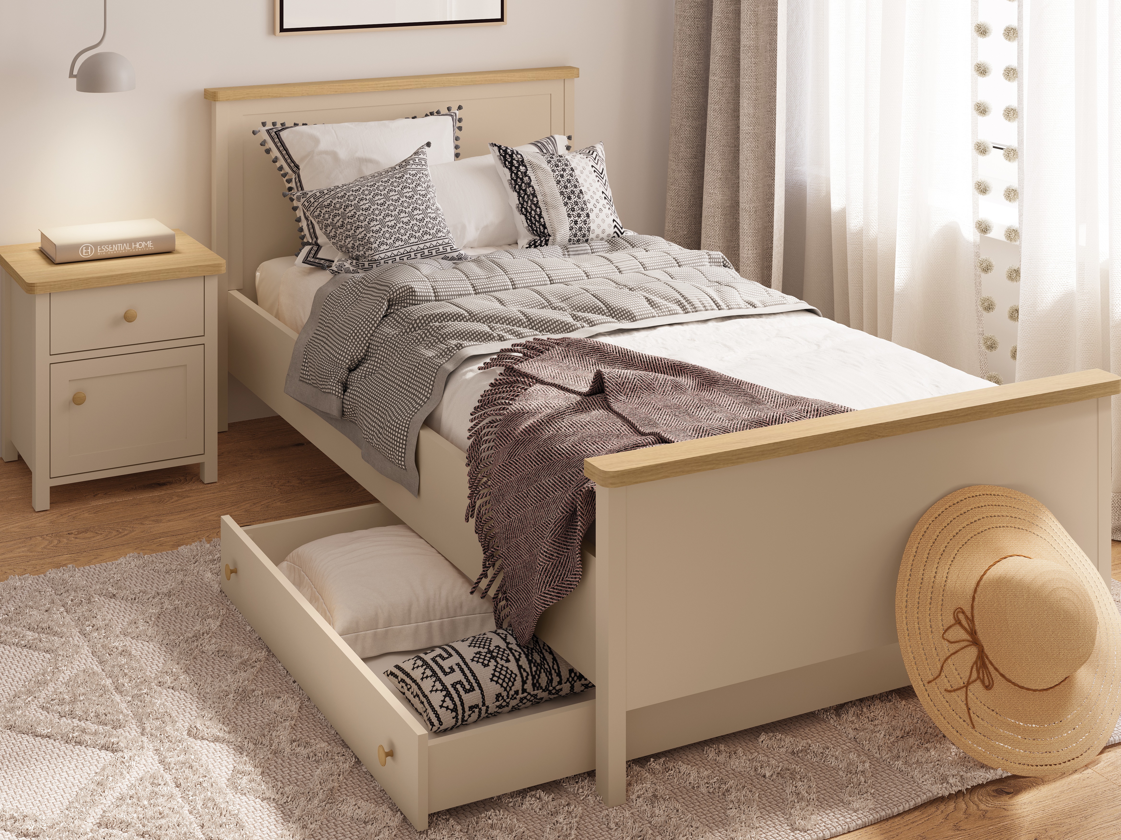 Bed Romelbo 148 (Beige + Oak)