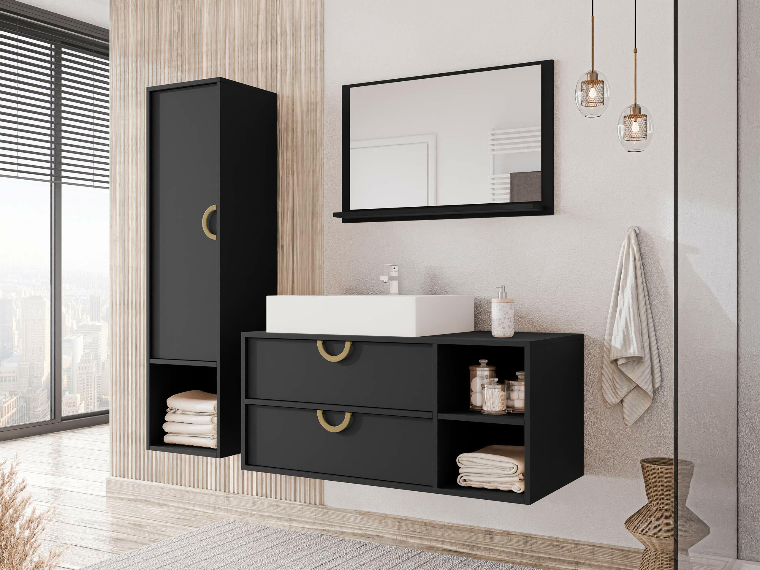 Wall-mounted bathroom cabinet Sodalis (Black)