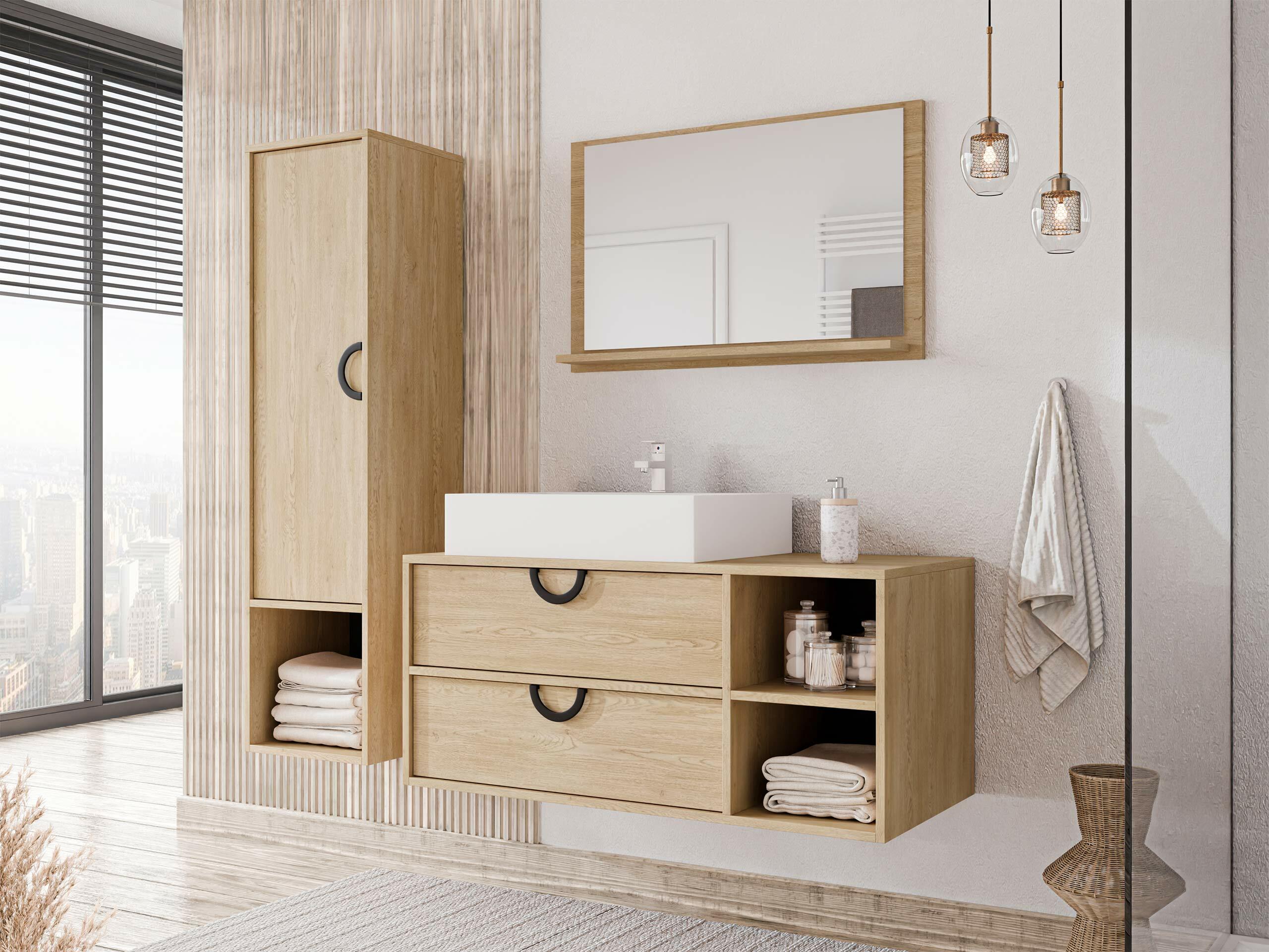 Wall-mounted bathroom cabinet Sodalis (Oak)