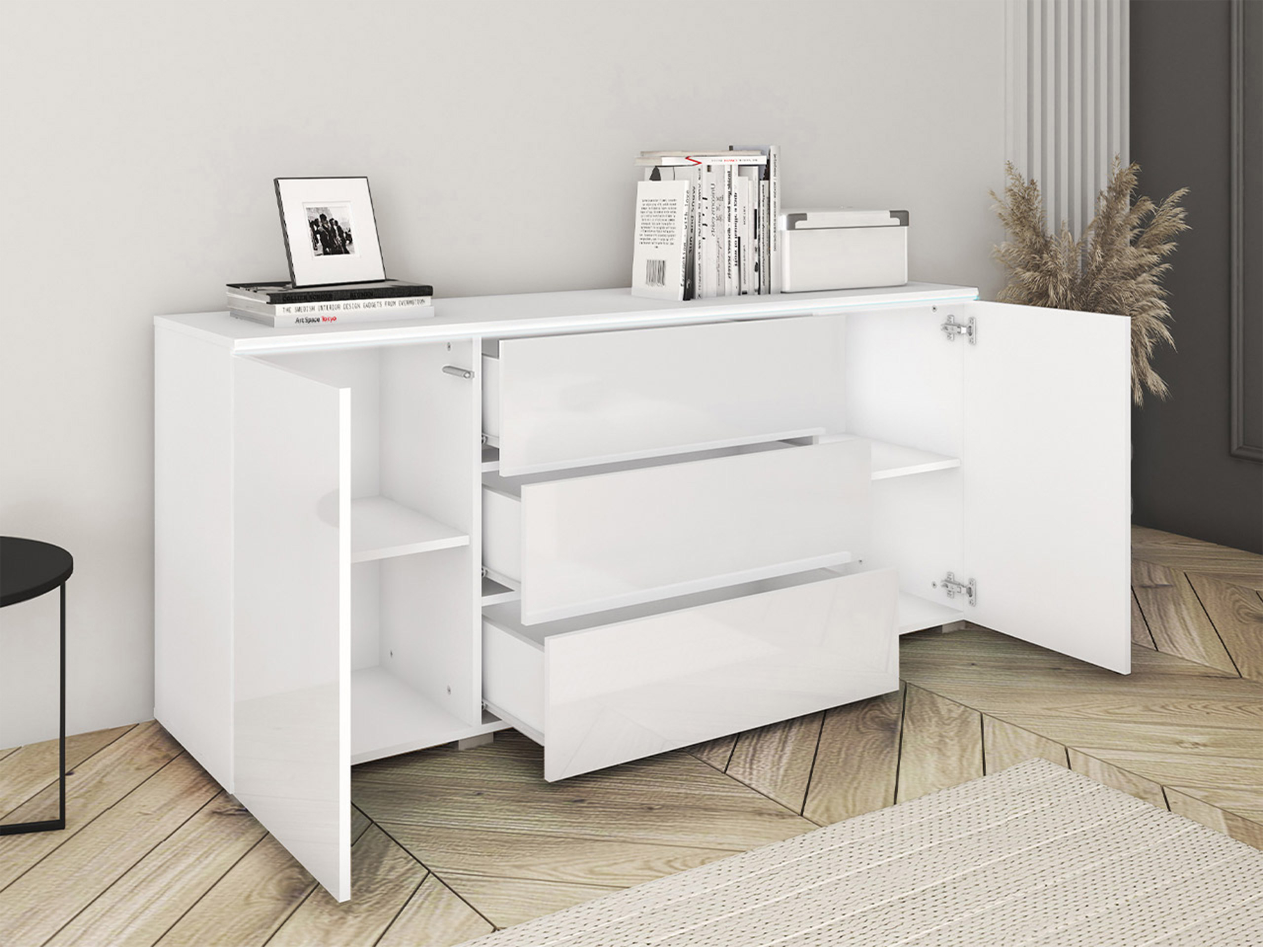 Chest of drawers Mirfivo 102 (White + Glossy white)